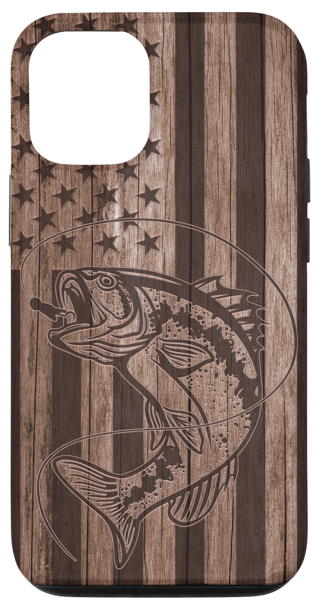 iPhone 12/12 Pro Wooden Case with American Flag Design - Perfect Gift for Bass Fishing Enthusiasts | Durable Protection for Outdoor Adventures & Daily Use