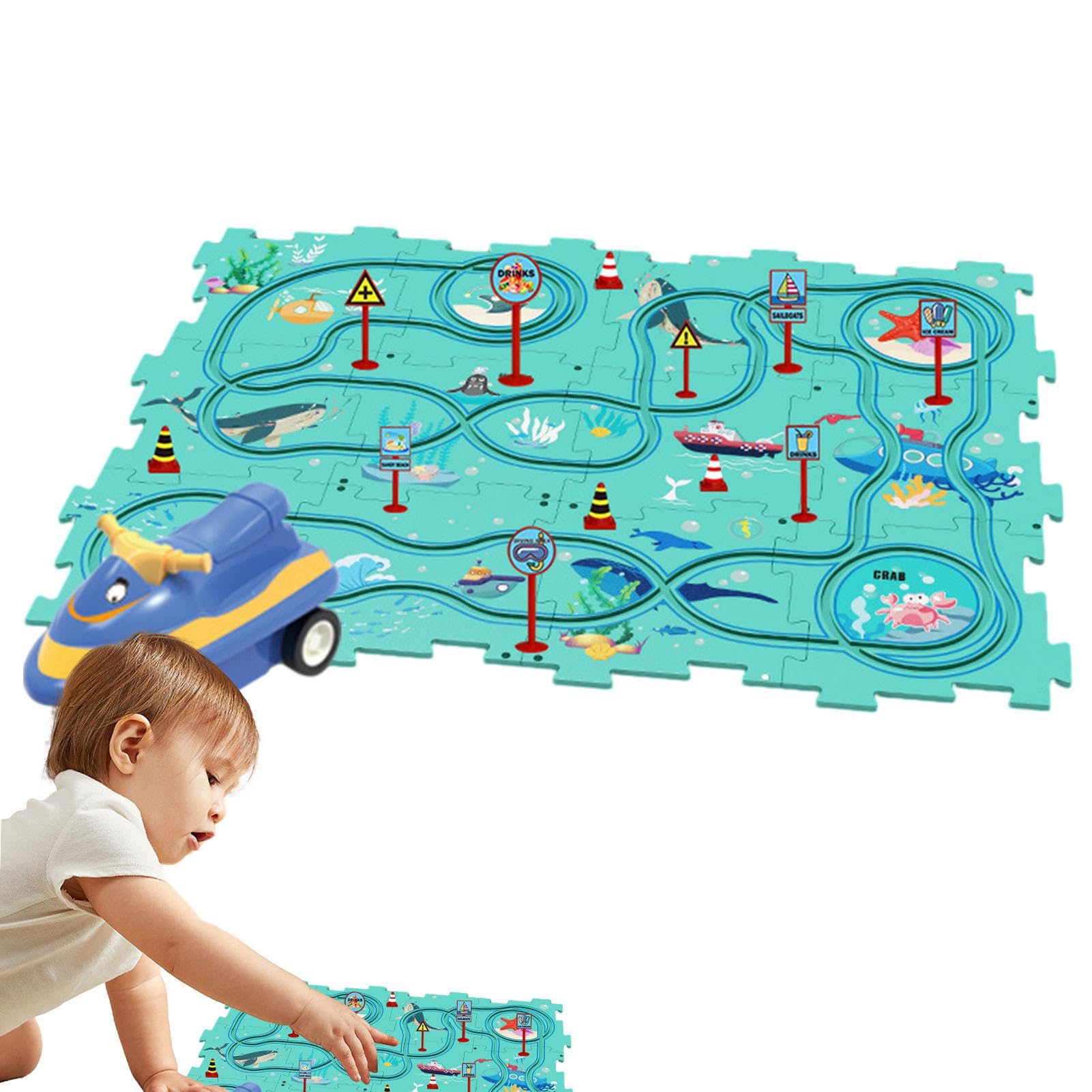 DIY Electric Cart Toy Set - Montessori Educational Puzzle Car Track for Kids with Vehicles - Perfect for Christmas Gifts & STEM Learning Activities