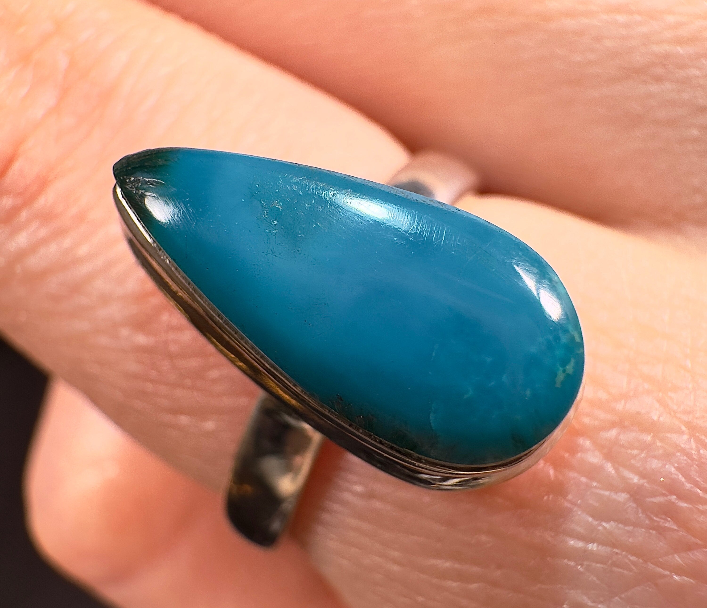 Rare GEM SILICA Crystal Ring Size 6.25 - Teardrop Polished Chrysocolla Sterling Silver Gemstone Jewelry from Arizona | Perfect for Weddings, Anniversaries & Special Occasions