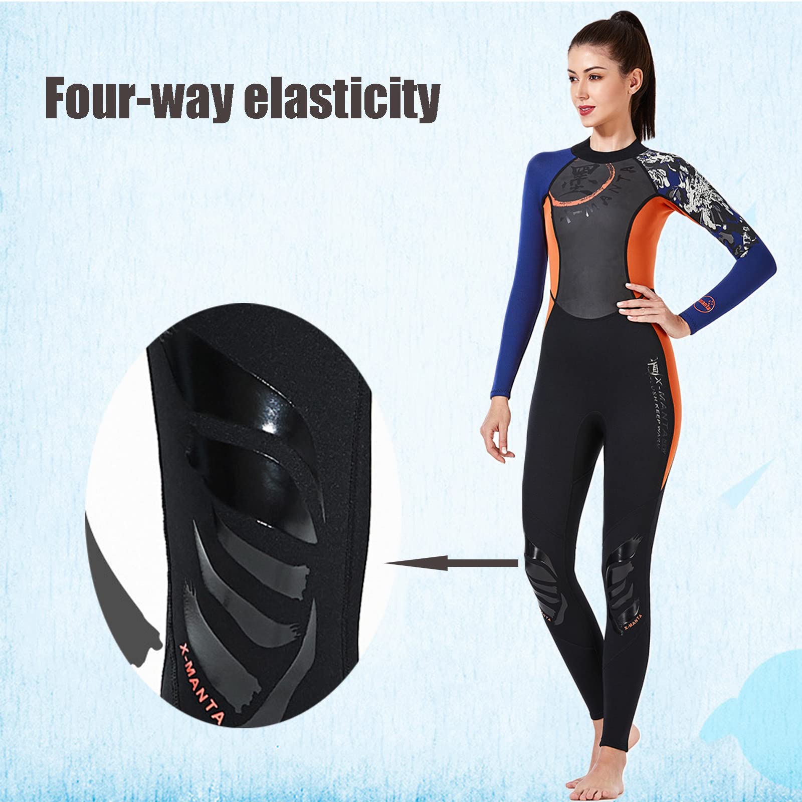 3mm Neoprene Women's Full Body Wetsuit with Back Zip - Long Sleeve Diving Suit for Swimming, Snorkeling, Surfing & Scuba Diving | Thermal Protection for Cold Water Sports | Black Size S