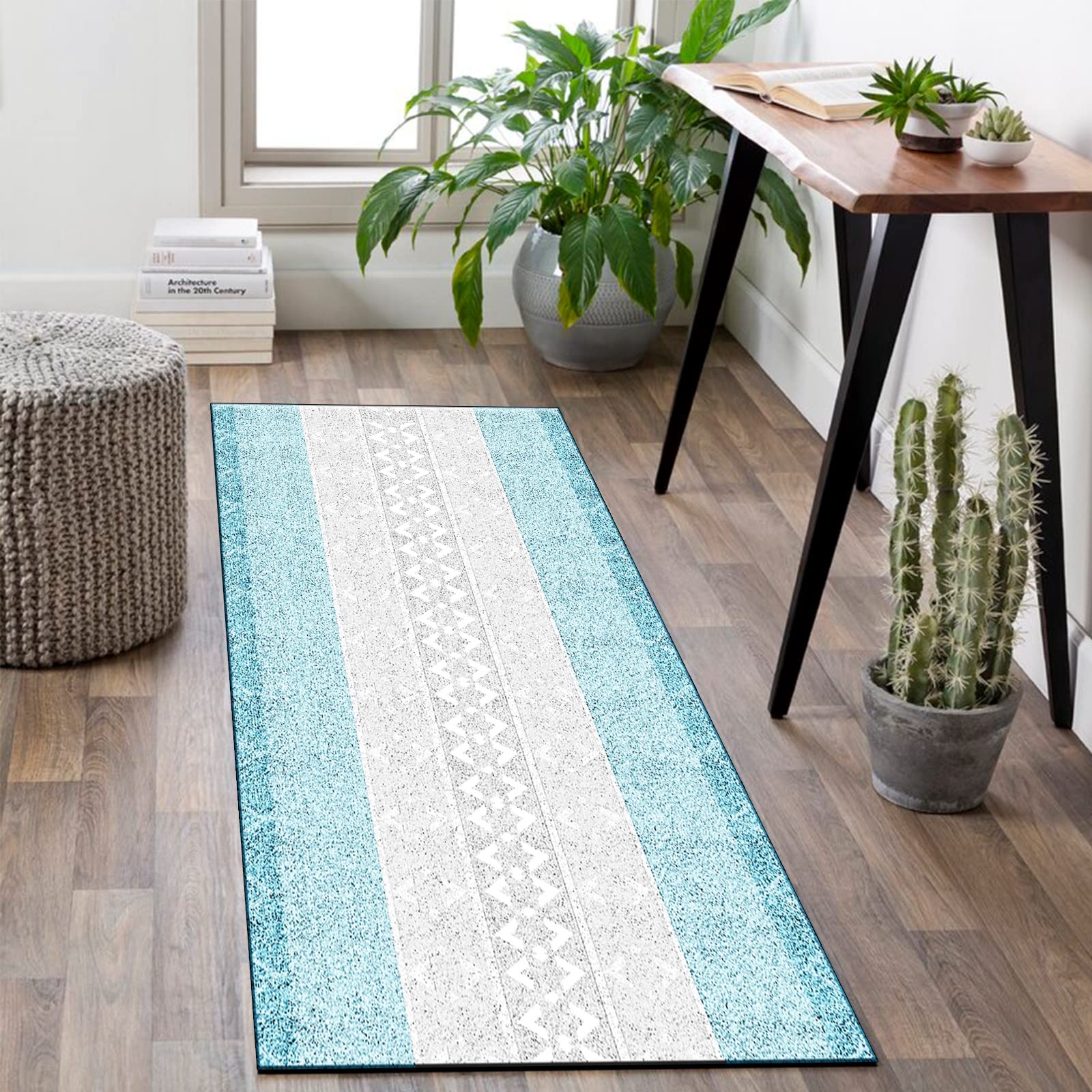 Non-Slip Modern Blue & White Hallway Runner Rug 3'x8' - Soft Kitchen Rug for High Traffic Areas, Entryway & Long Halls