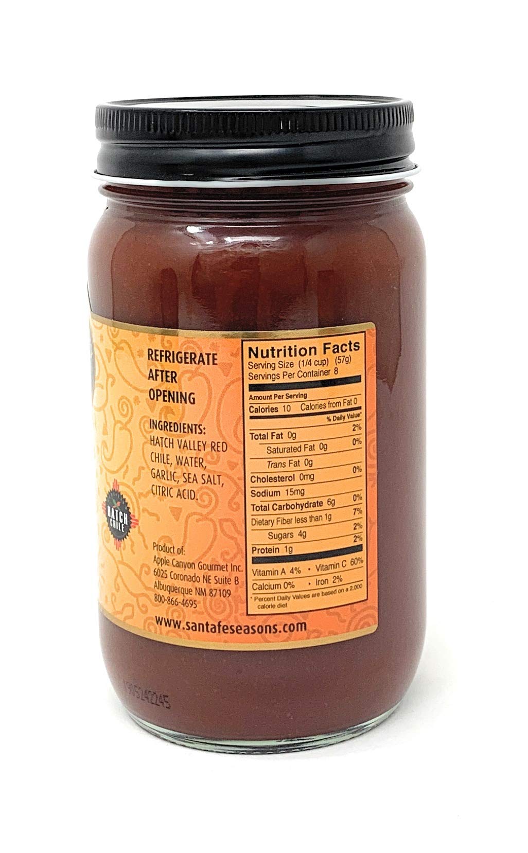 Santa Fe Seasons Hatch Red Chile Sauce - Hot & Spicy 16oz (Pack of 1) - Authentic New Mexican Flavor for Tacos, Enchiladas & Southwestern Cooking
