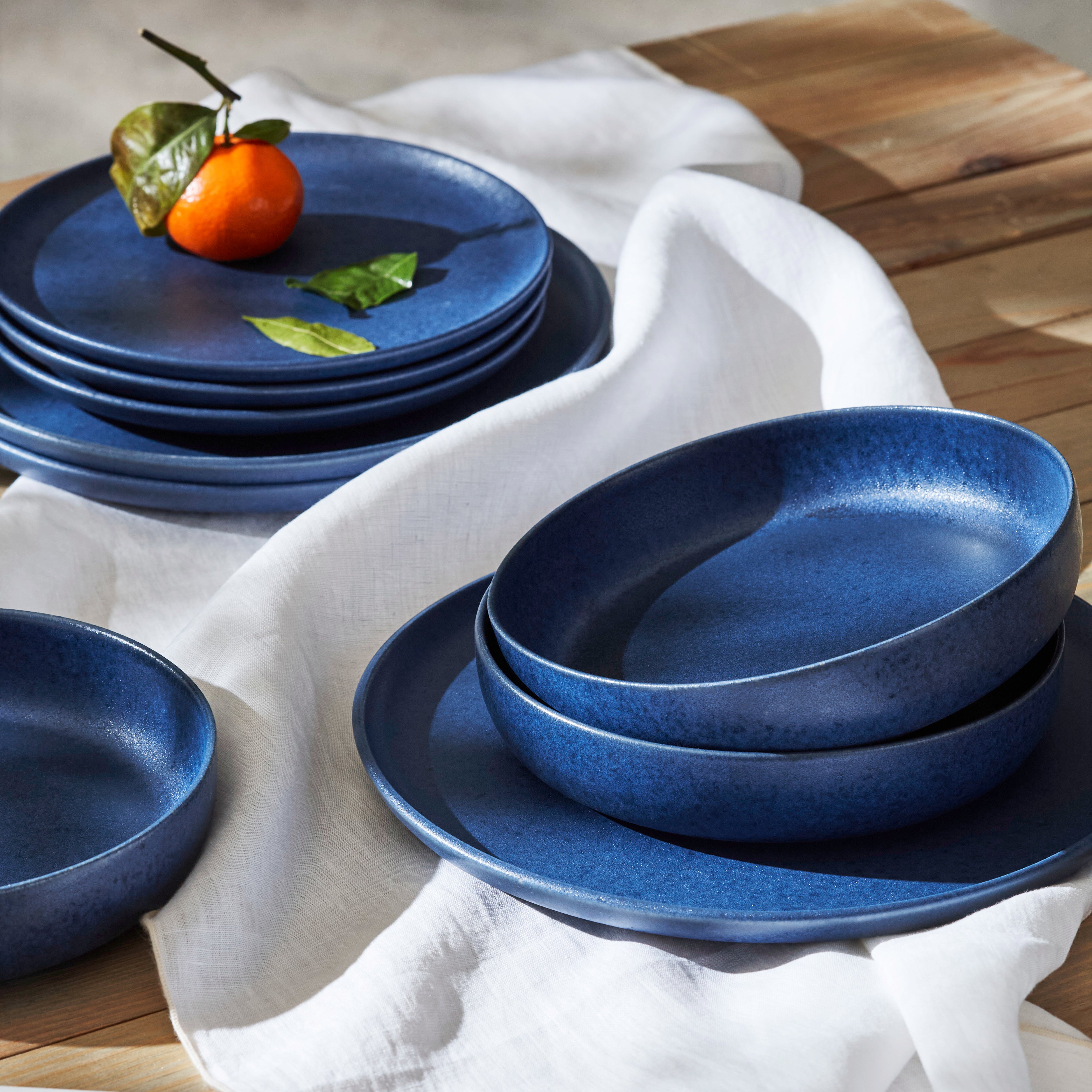 Premium Macchio Stoneware Dinnerware Set - Blue Matte Finish, Handcrafted in Portugal, Scratch & Chip Resistant - Elegant Table Setting for Everyday Meals & Dinner Parties
