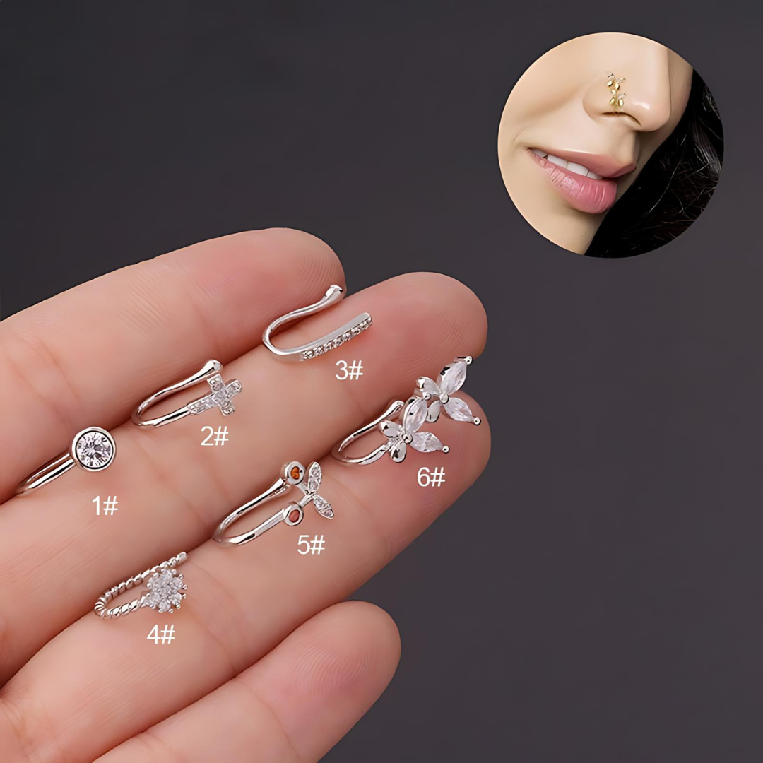 18K Rose Gold Cherry Fake Nose Ring - No Piercing Clip On Nose Stud - Perfect for Parties, Cosplay & Everyday Fashion Accessories