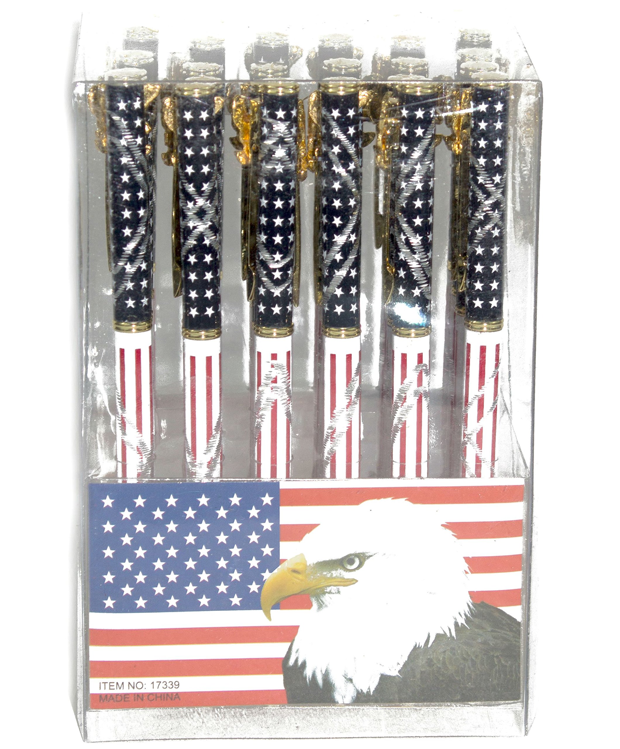 12 Pack American Flag Pens - Patriotic Ballpoint Pens for Office, School & Gifts - Bulk Pack of USA Flag Writing Pens for Everyday Use, Events & Party Favors