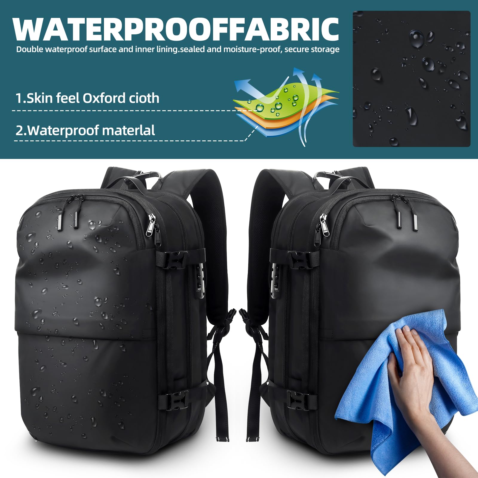 60L Expandable Air Vacuum Seal Travel Backpack with Pump - Water Resistant TSA Lock Laptop Backpack for Camping, Hiking & Business Trips