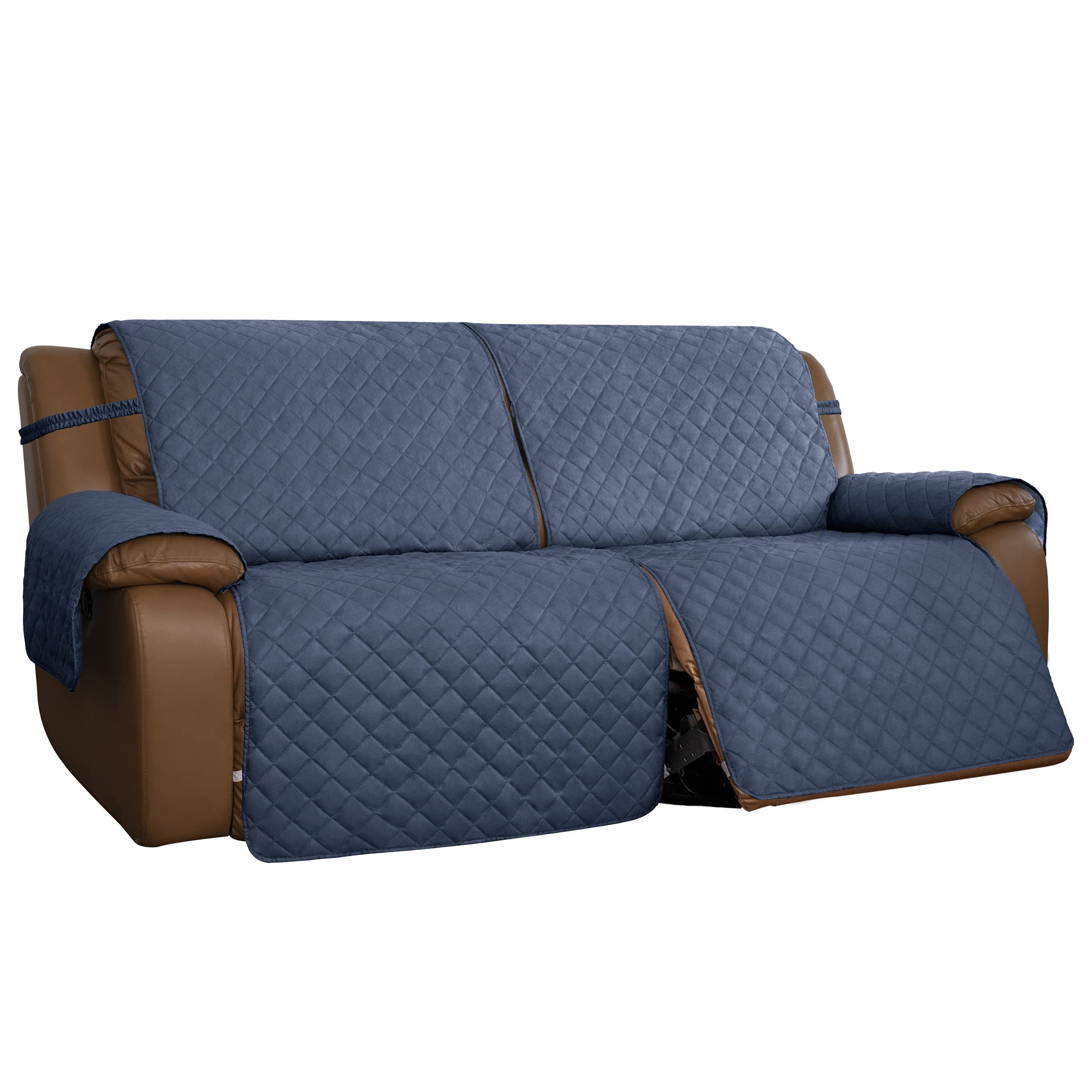 Reversible Recliner Sofa Cover for 2-Seater Double Recliner - Split Design with Elastic Straps - Dark Blue/Light Blue Furniture Protector for Pets, Kids & Home Decor - Perfect for Living Room, Family Room & Pet-Friendly Spaces