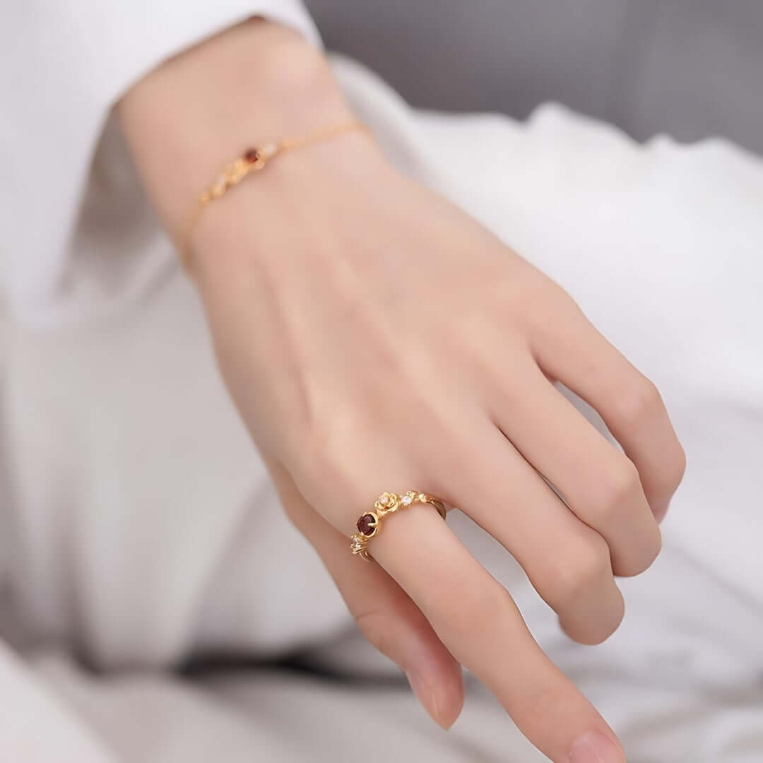 Elegant Rose Red Garnet Capricorn Ring for Women | Zodiac Birthstone Jewelry Gift | Perfect for Birthdays, Anniversaries & Special Occasions | R5838