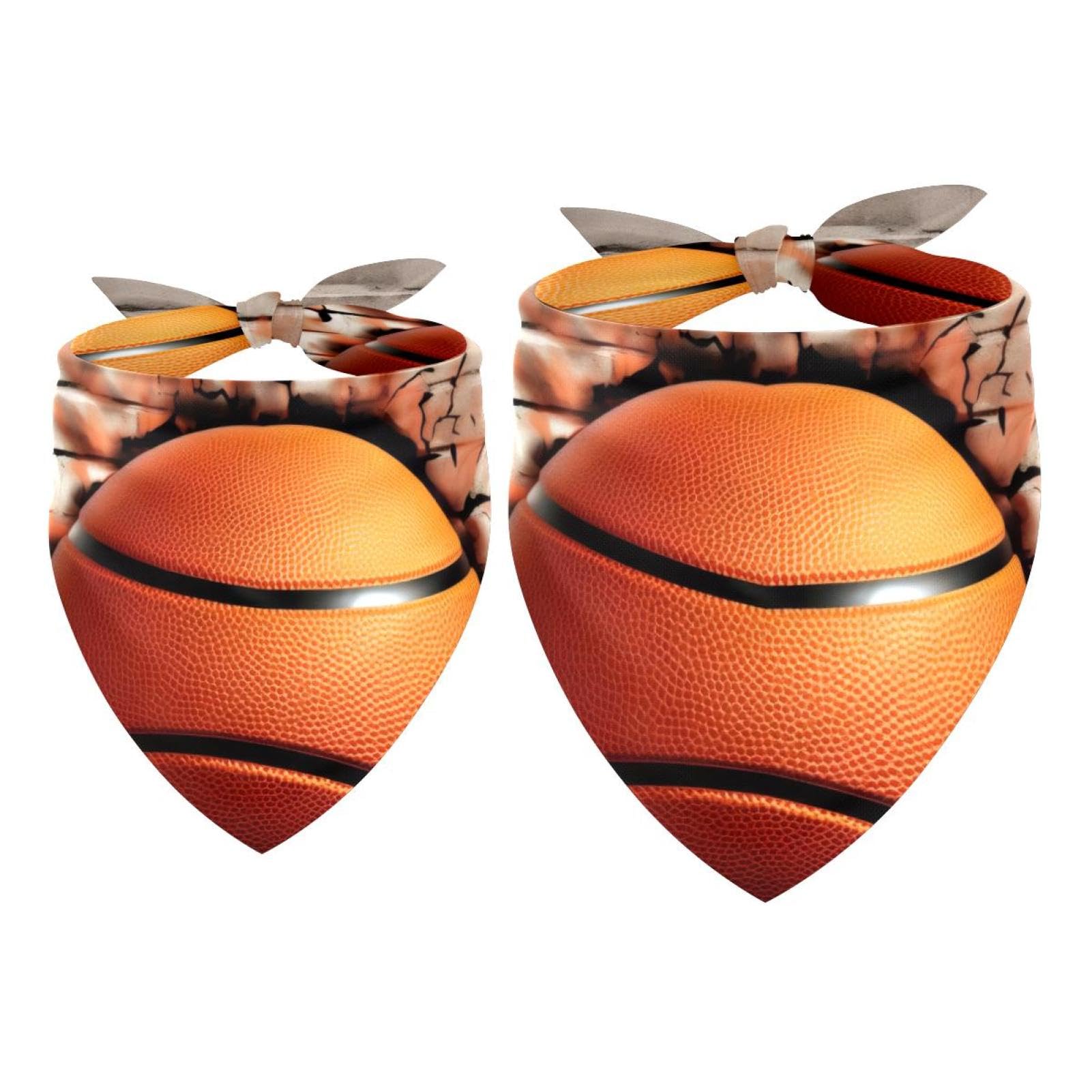 3D Basketball Pattern Dog Bandanas - 2-Piece Set for Small, Medium & Large Dogs & Cats - Adjustable Pet Scarf Accessories for Playtime, Walks & Photo Shoots