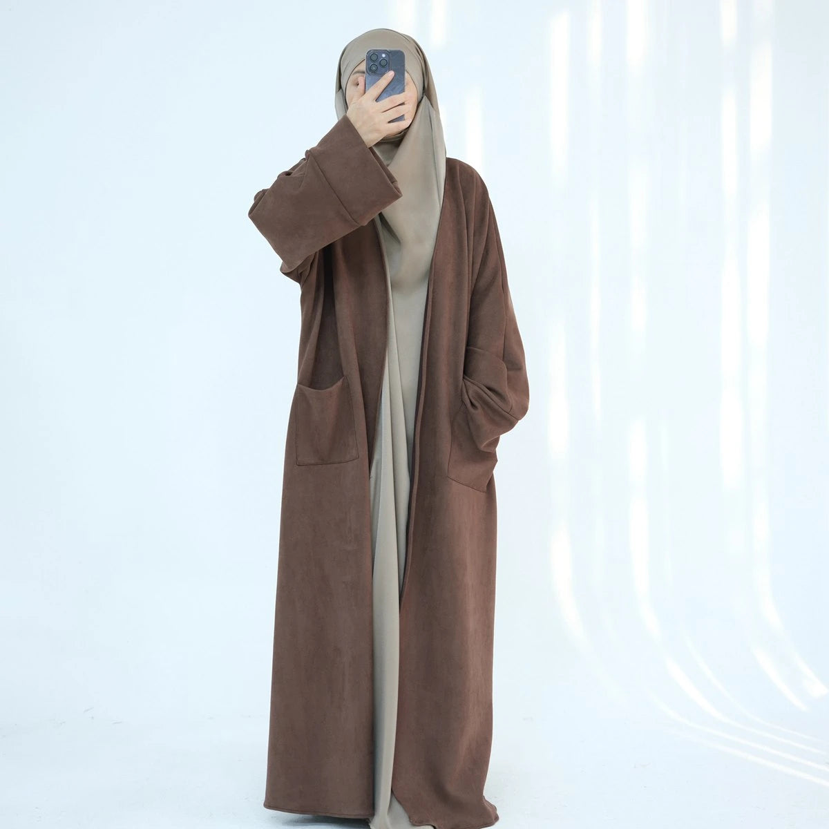Soft Velvet Cardigan Open Abaya Coat for Women - Winter & Fall Fashion Outerwear - Perfect for Layering, Office Wear, and Special Occasions