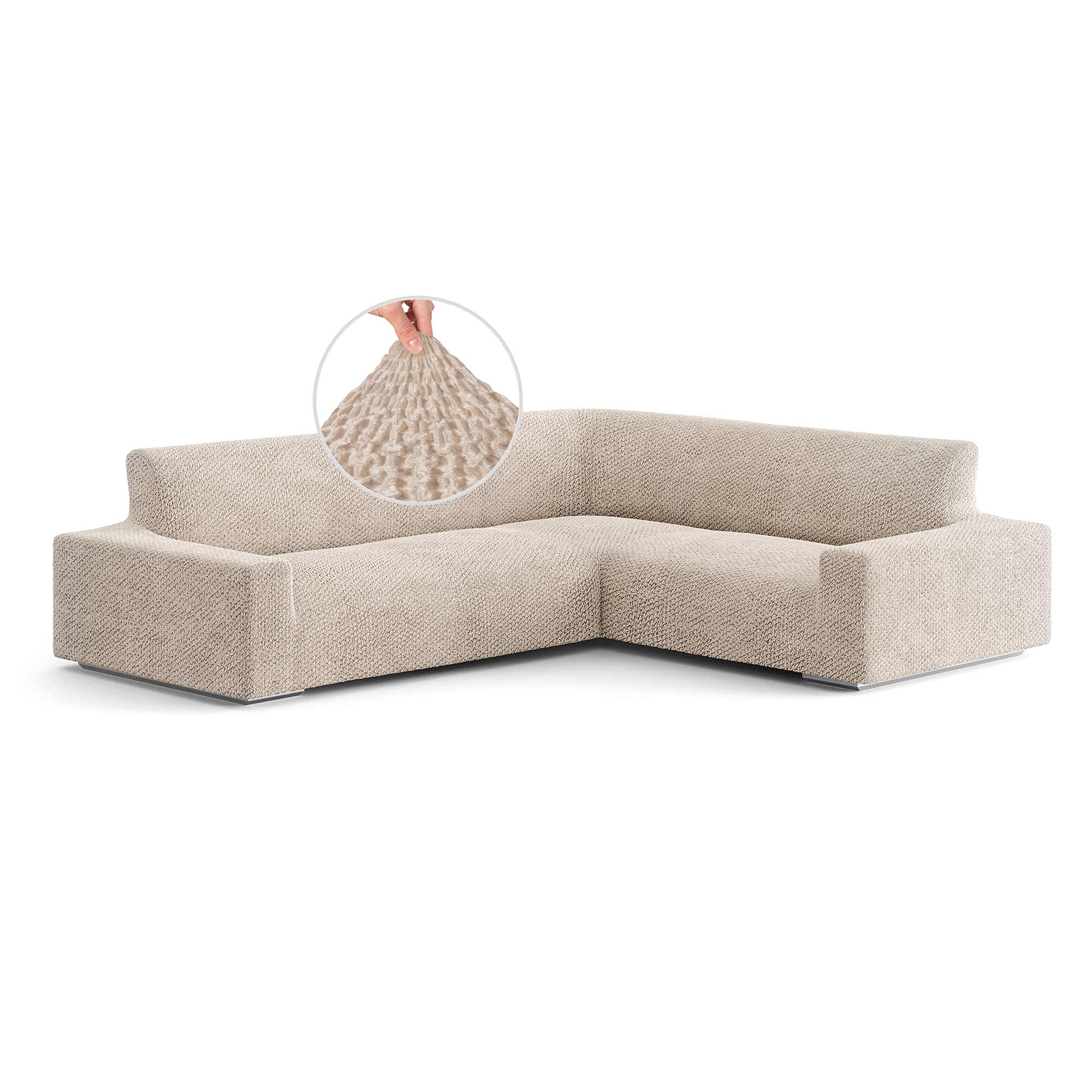 Stretch Corner Sofa Slipcover - 1-Piece Form Fit Sectional Couch Cover - Soft Velvet Polyester Fabric - Ivory - Perfect for Living Room, Family Room & Home Decor Protection