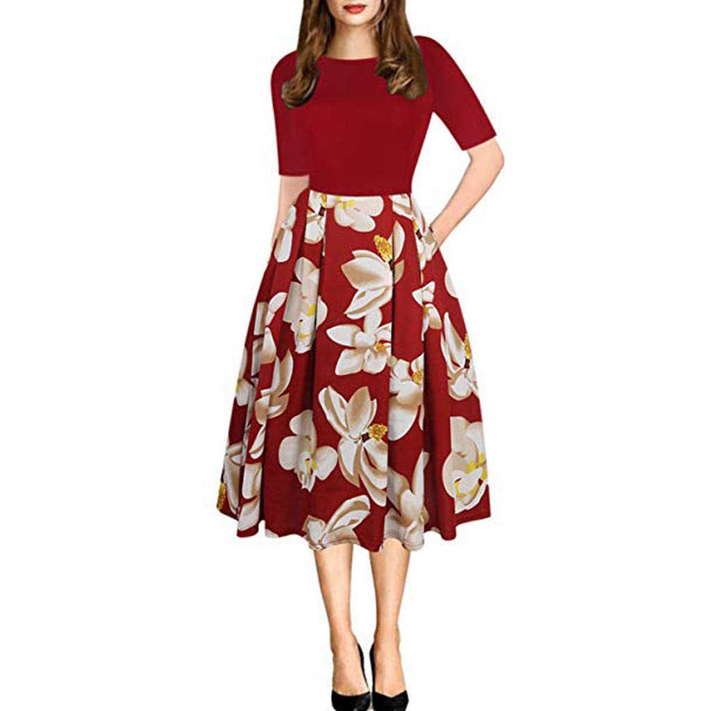 Women's Floral Vintage Print A-line Dress - Elegant Casual & Evening Party Wear for Women, Perfect for Date Night, Wedding Guest & Special Occasions