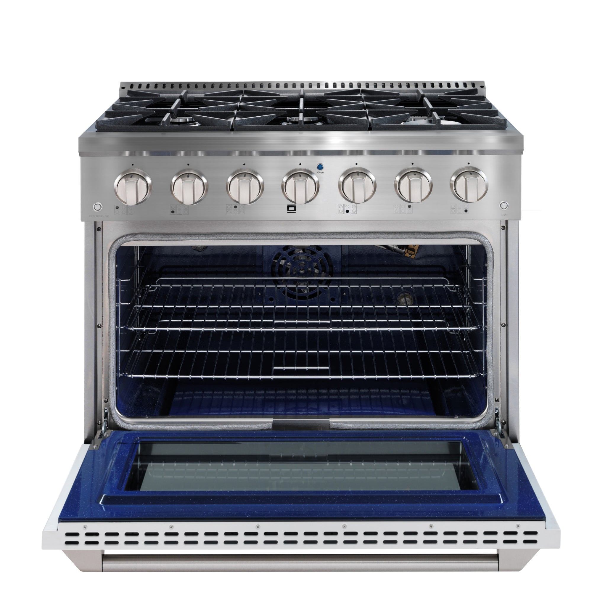 Ancona 2-Piece 36-Inch Gas Range with Convection Oven & 600 CFM Wall Mount Pyramid Range Hood - Professional Kitchen Appliance Set for Home Chefs and Cooking Enthusiasts