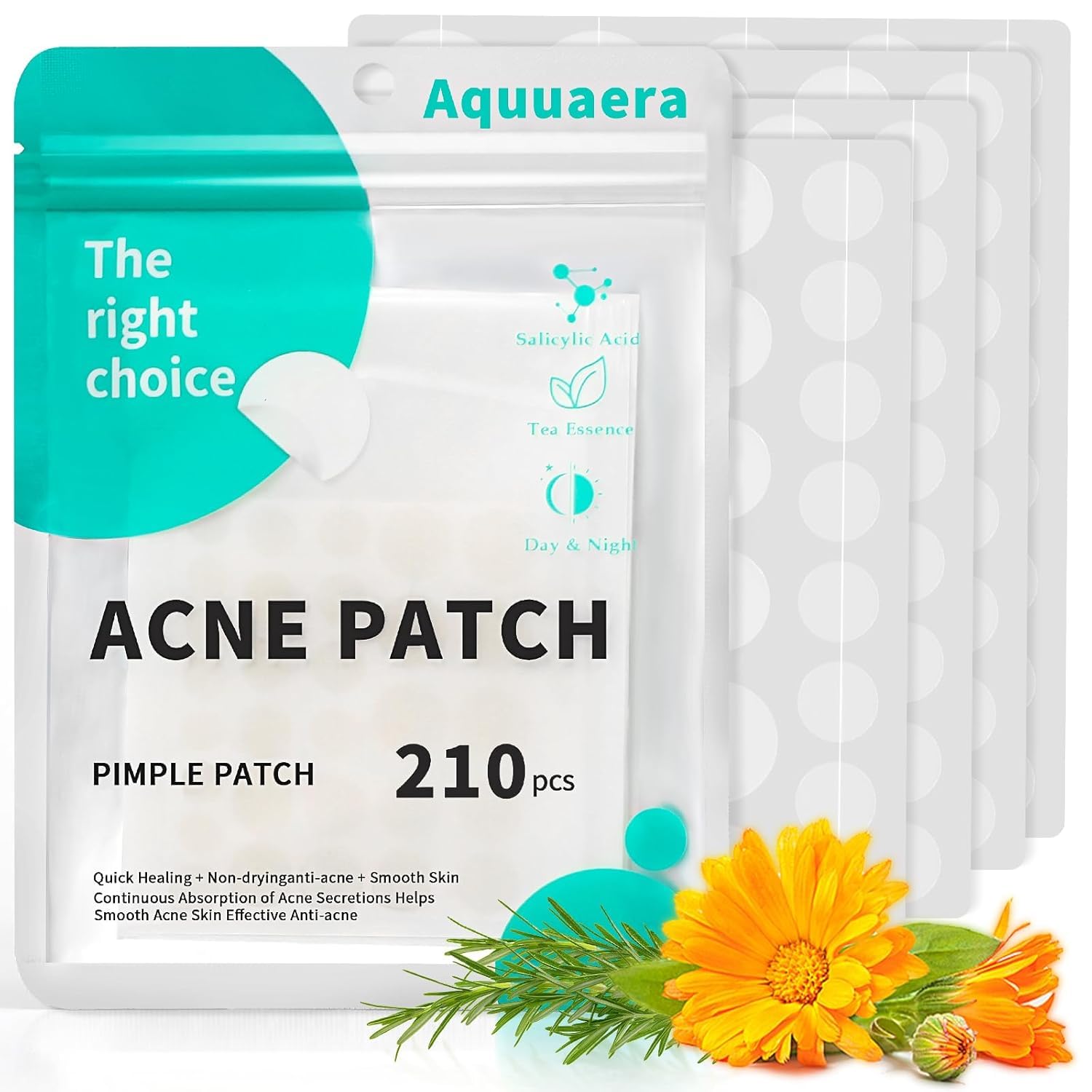 Hydrocolloid Acne Patches for Face - 210 Count Pimple Patches in 4 Sizes, Absorbs Fluid & Treats Zits, Blemishes & Breakouts | Perfect for Overnight Spot Treatment & Daily Acne Care
