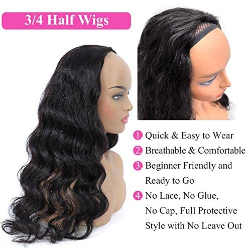 Urbeauty 22 Inch Body Wave Human Hair Half Wig for Black Women - 10A Quality Clip-In Half Wig with No Lace Frontal | Perfect for Daily Wear, Parties & Special Occasions
