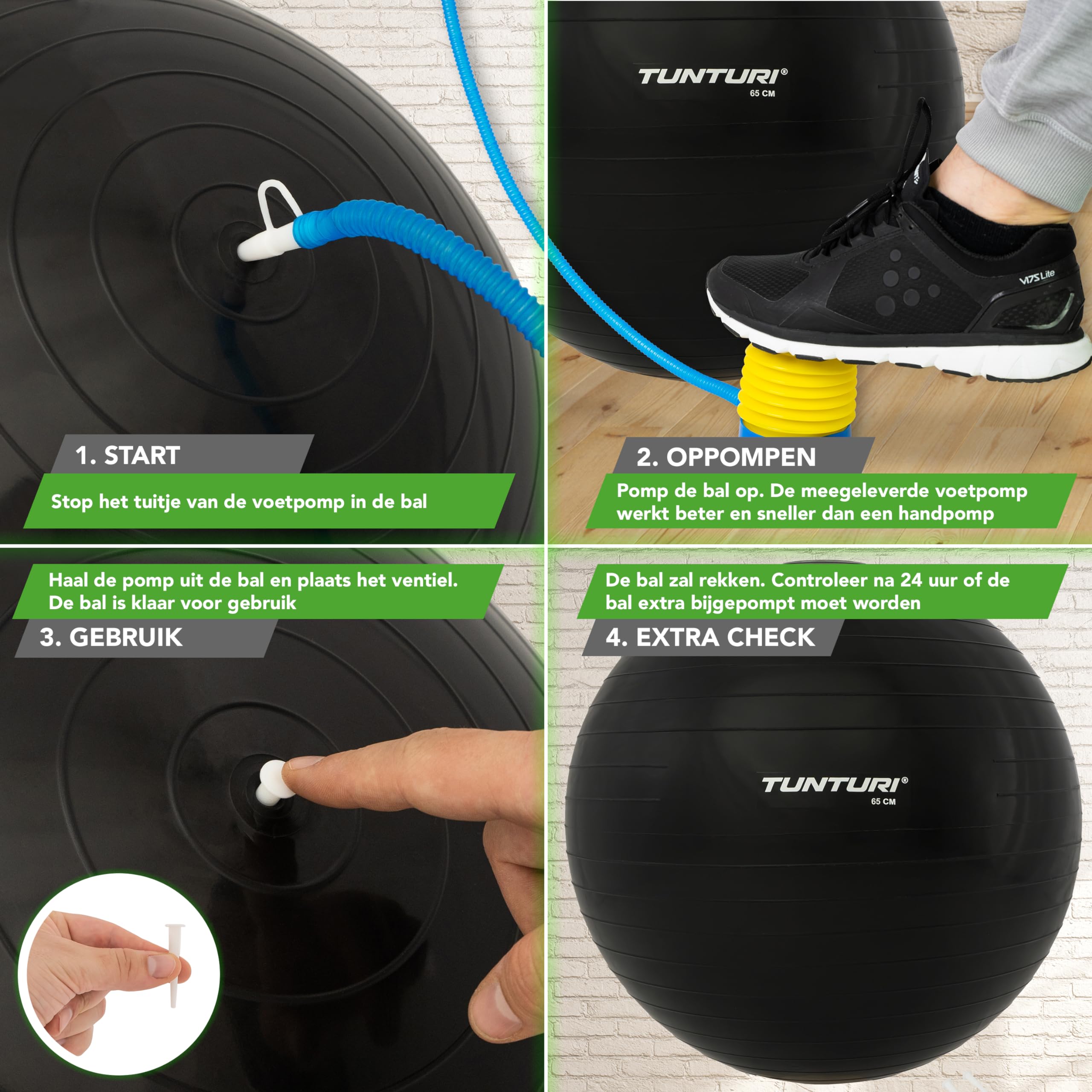 Tunturi Anti-Burst Exercise Ball for Yoga, Pilates, Core Workouts & Home Fitness - 65cm Stability Ball with Pump for Balance Training & Stretching