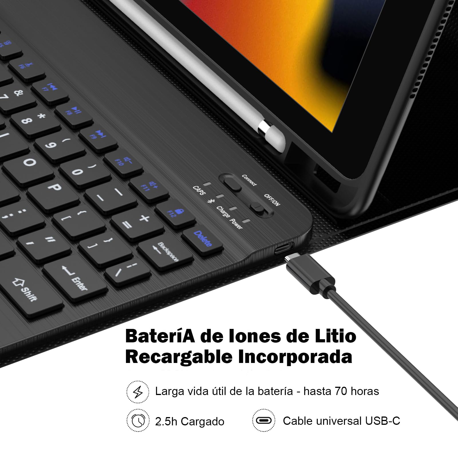 SENGBIRCH - Spanish Bluetooth Keyboard with Ñ Key for iPad Pro 11, iPad 7/8/9/10 Gen, iPad Air, Mac, Android Tablets - Compatible with Samsung Galaxy & Lenovo (Black) | Perfect for Typing, Office Work & Remote Learning