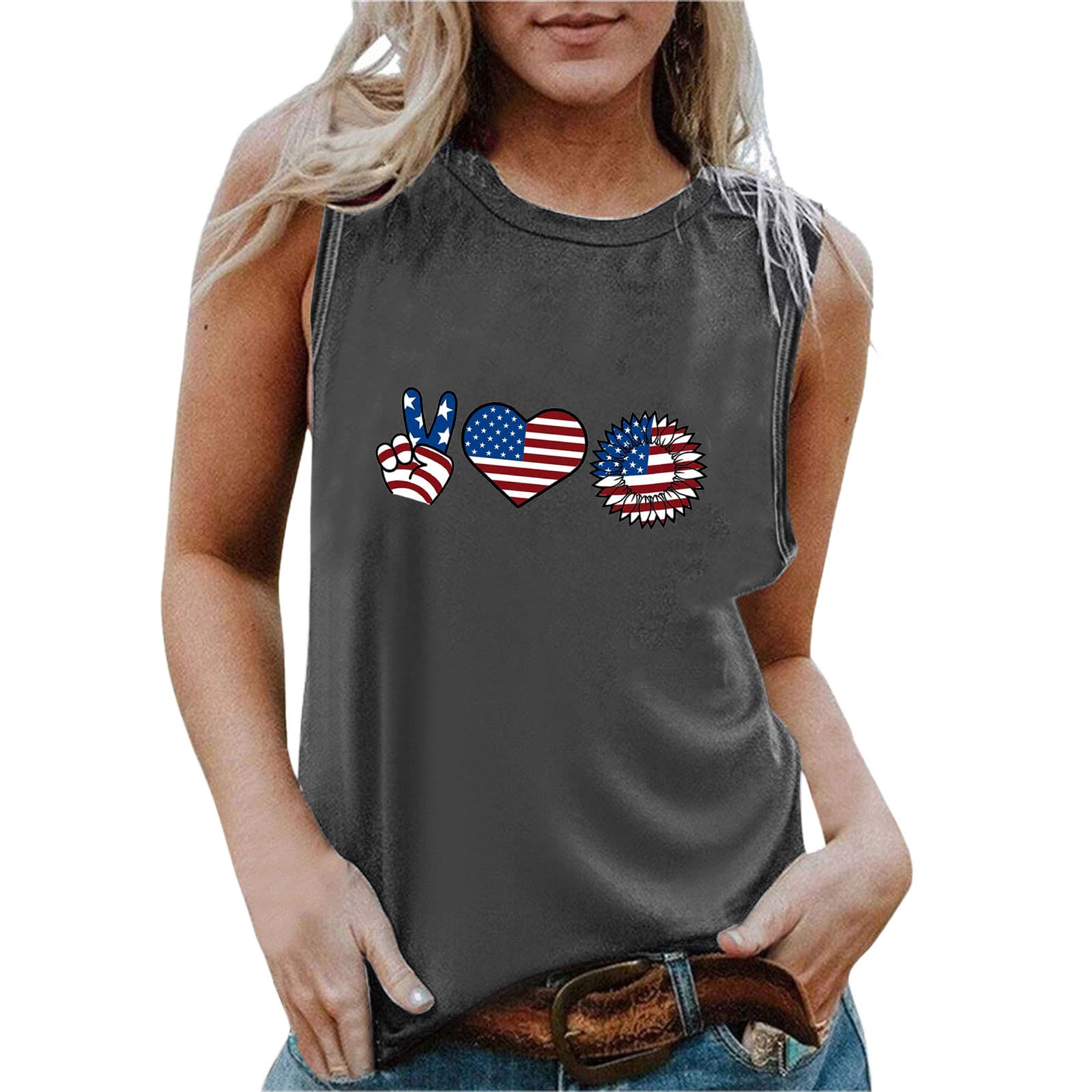 Women's Sleeveless Summer Tops - Floral Print Casual T-Shirts, Comfortable O-Neck Tank Tops for Hot Weather | Perfect for Beach Outings, Vacation Wear & Everyday Casual Style