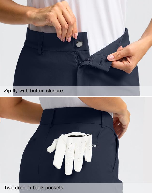 Women's 9'' Bermuda Golf Shorts with Pockets - Stretchable Quick-Dry Knee-Length Shorts for Golf, Work & Casual Wear | Perfect for Golfing, Office & Summer Outings