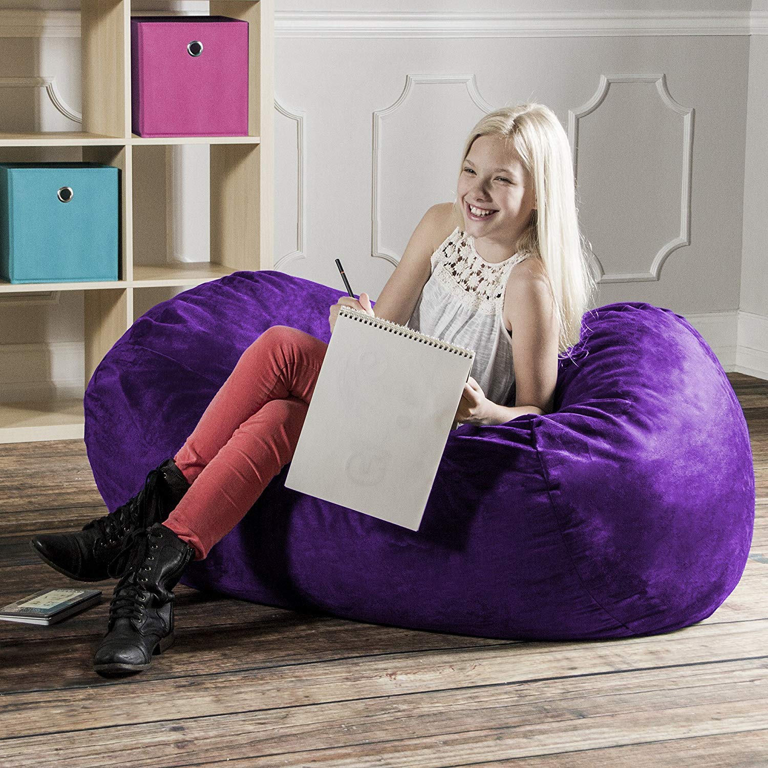 Jaxx Sofa Saxx Bean Bag Lounger - 4-Feet Oversized Bean Bag Chair for Adults & Teens - Grape Purple - Perfect for Living Room, Game Room & Dorm Relaxation