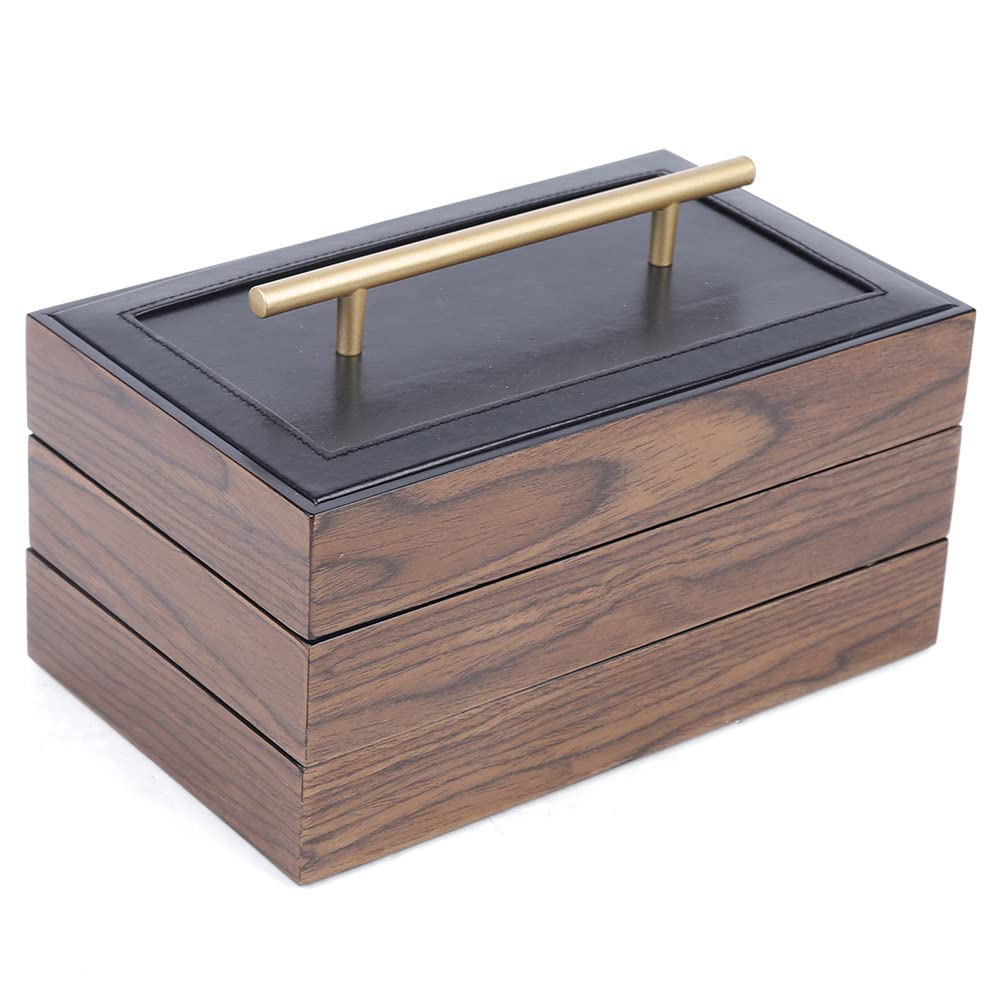 3-Layer Wooden Jewelry Box with Mirror - 10.03x5.62x5.9 Inch Jewelry Organizer for Necklaces, Rings & Earrings - Elegant 3-Tier Display Case & Storage Gift Box (Style B) - Perfect for Bedroom Vanity, Travel & Wedding Jewelry Organization
