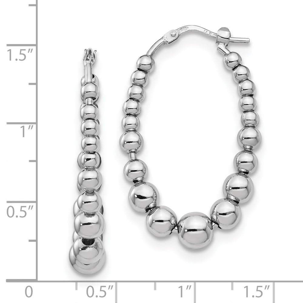 Sterling Silver Polished Beaded Hoop Earrings for Women - 1.45 Inch Large Hoops, 0.9 Inch Width - Elegant Dangle Earrings for Party, Wedding, Gift & Everyday Wear