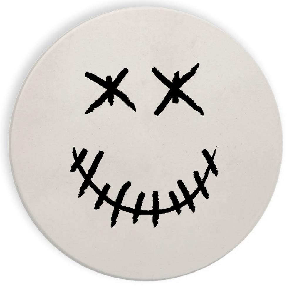 Ceramic Stone Coaster Set of 4 - Gothic Skull Face Design with Stitched Smile for Coffee, Tea & Drink Protection - Perfect for Halloween, Home Bar & Gothic Decor