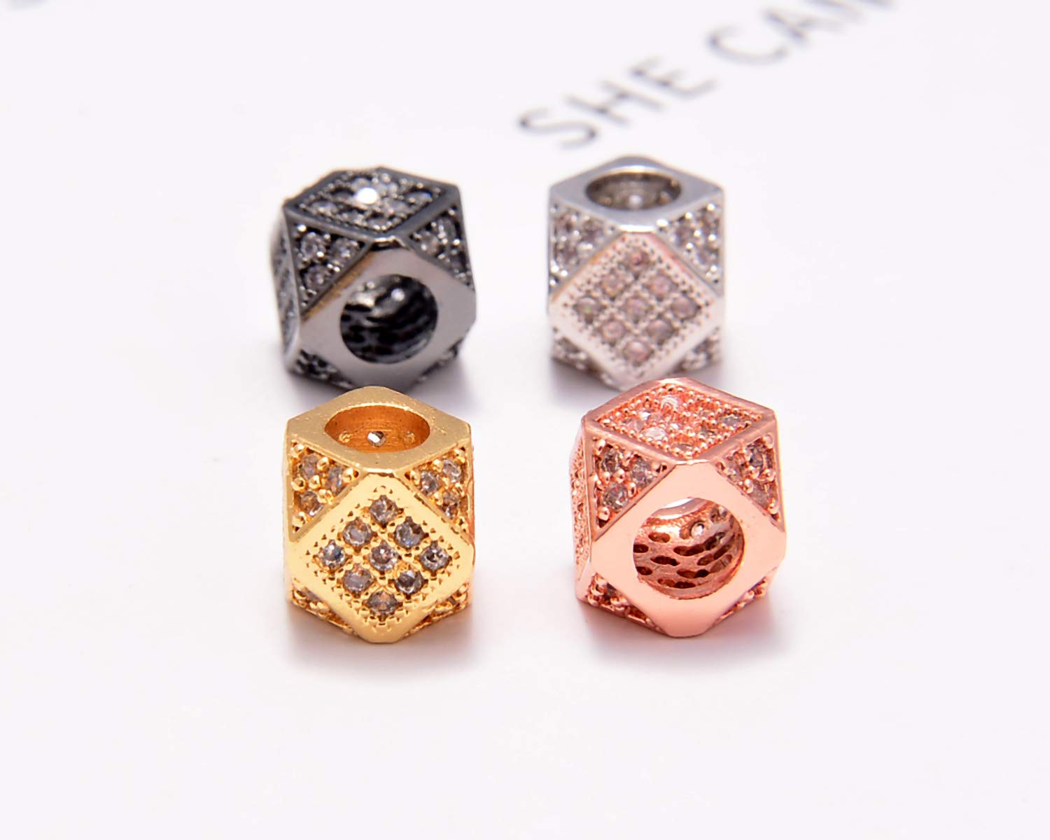 Zircon Pave Rhinestones with Big Hole - 10 Pcs Mixed Color Diamond Cut Cube Beads (7x7mm) for Jewelry Making, DIY Crafts, and Fashion Accessories