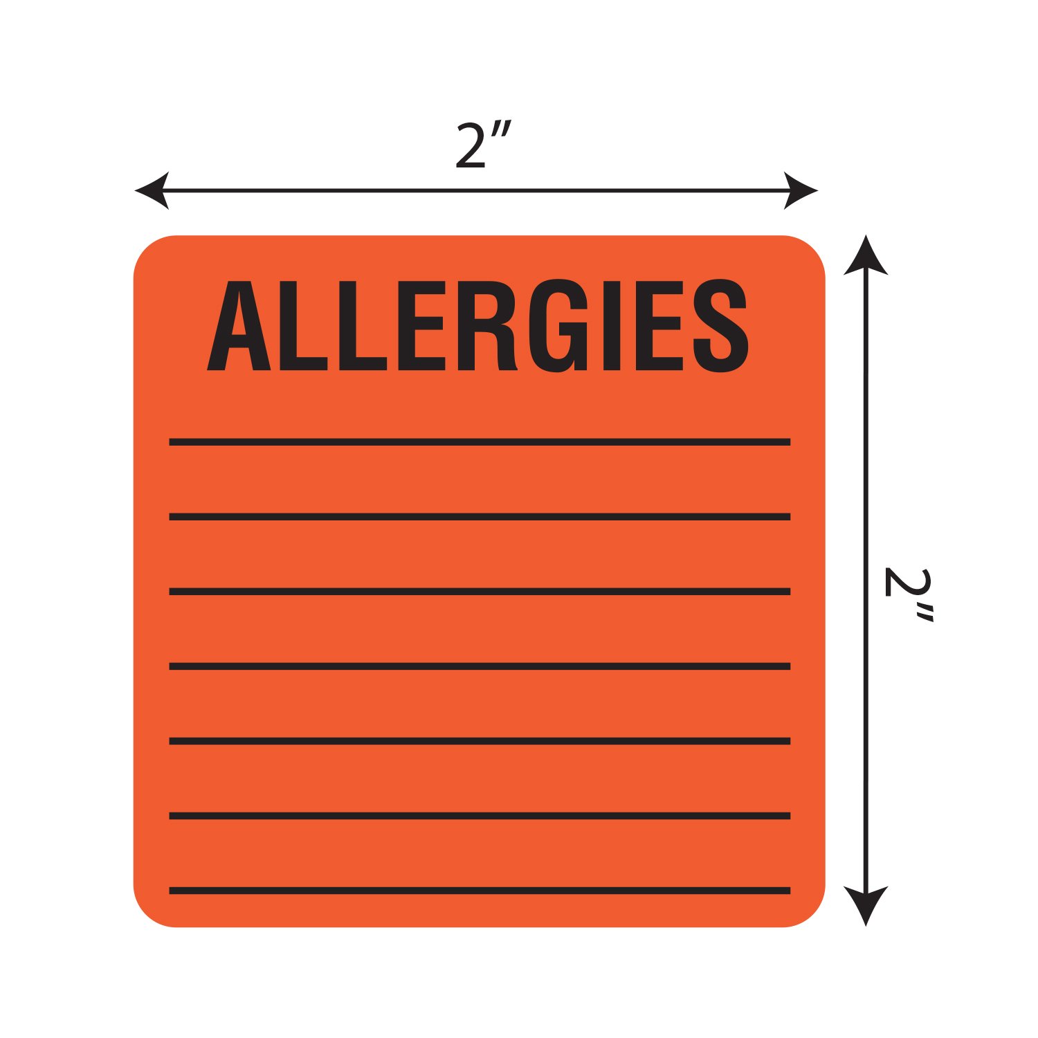 Allergy Warning Labels - Fluorescent Red 2x2, 500/Roll - for Food & Medical Safety