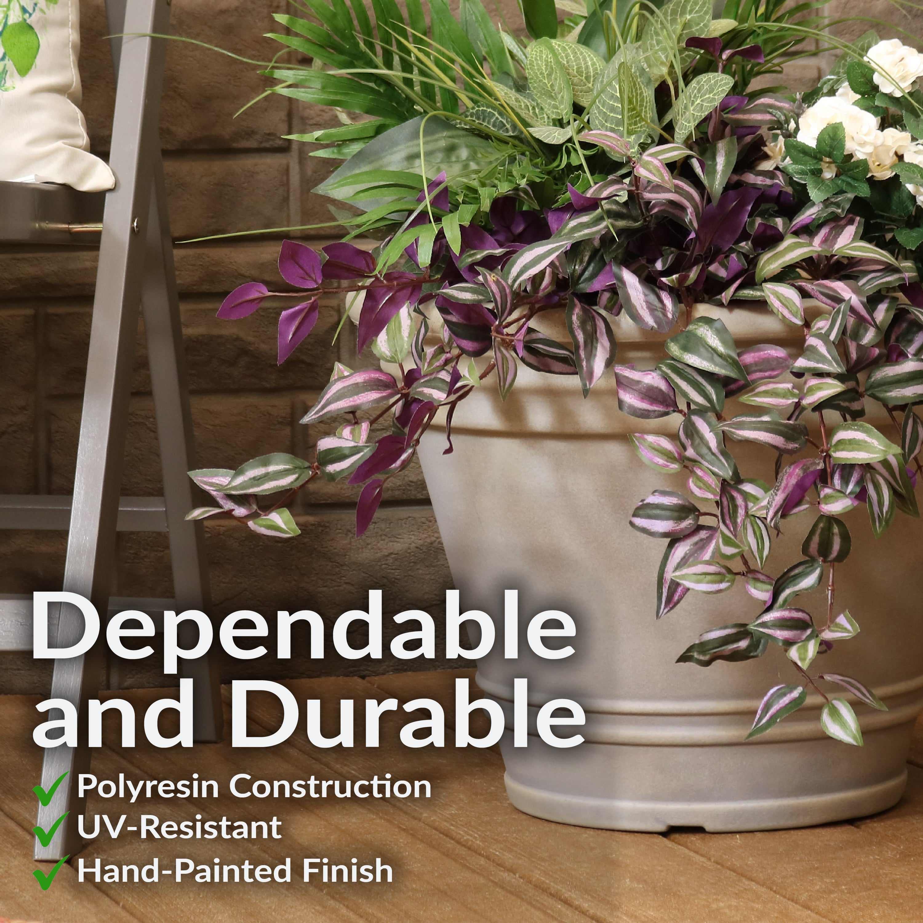 Sunnydaze Franklin Polyresin Outdoor Flowerpot Planter - Decorative Garden Pot for Plants, Flowers & Herbs - Perfect for Patio, Balcony & Backyard Decor