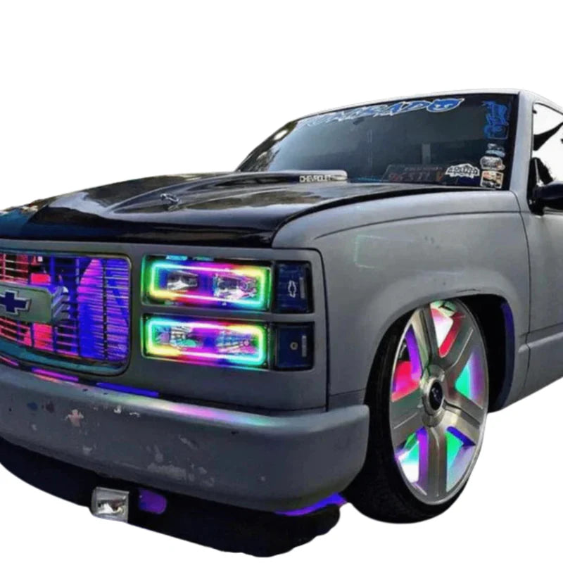 GMC Sierra Multicolor Halo Headlight Kit for 1989-1999 Models - Upgrade Your Truck Lighting for Night Driving & Off-Road Adventures