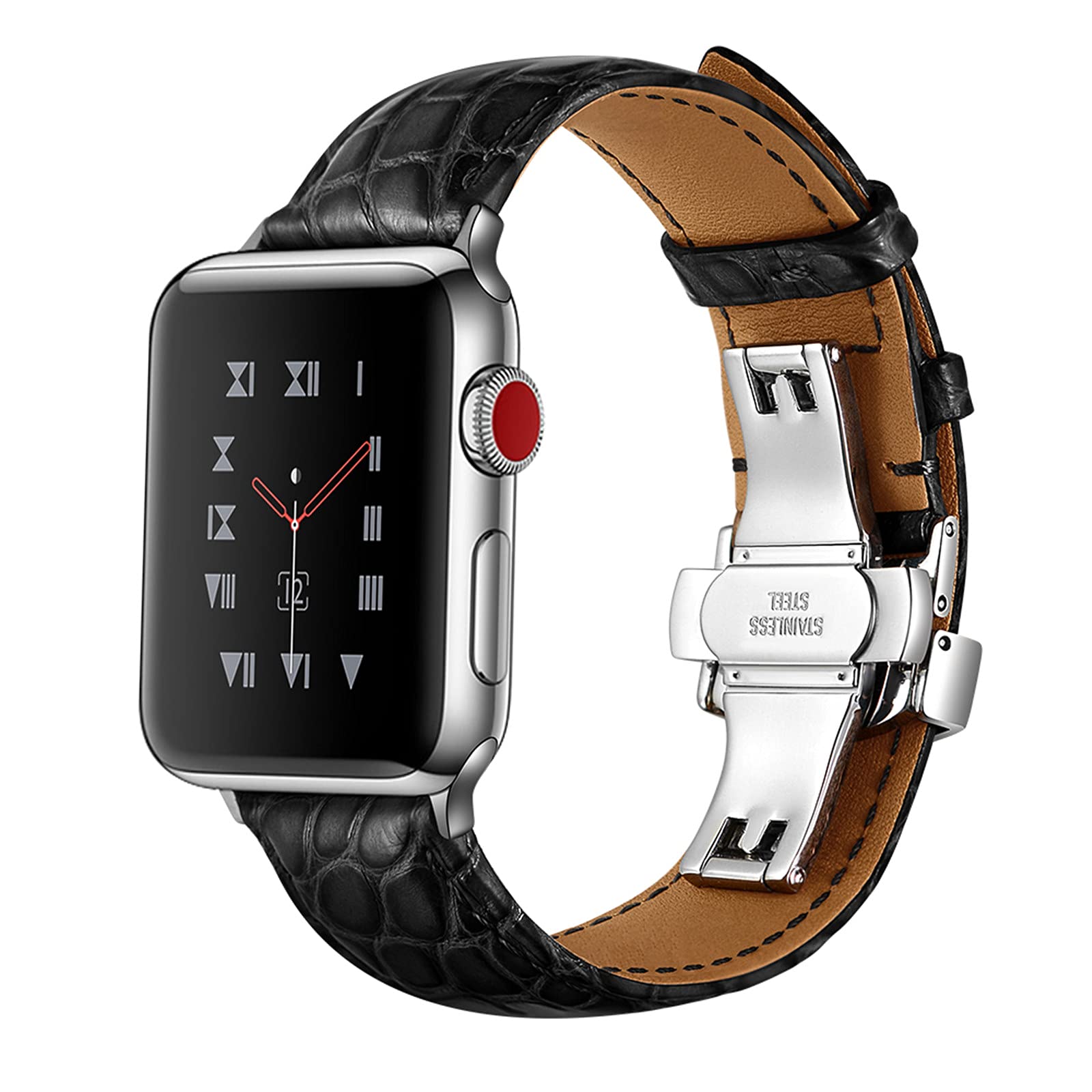 Premium Genuine Leather Watch Bands for Apple Watch Series 1/2/3/4/5/6/SE - 38mm 40mm 42mm 44mm Compatible iWatch Straps - Classic Retro Crocodile Design for Men & Women - Perfect for Work, Gym & Everyday Wear