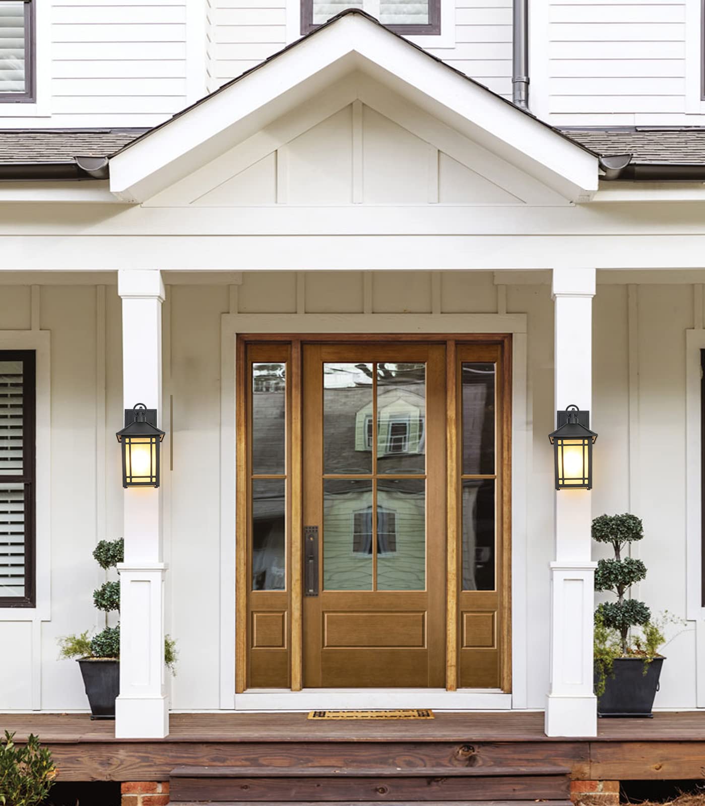 Dusk to Dawn Outdoor Porch Lights - 2 Pack Classic Wall Mounted Exterior Light Fixtures with Tempered Glass & Aluminum - Weatherproof for Garage, Patio, Garden & Front Door Entryway Lighting