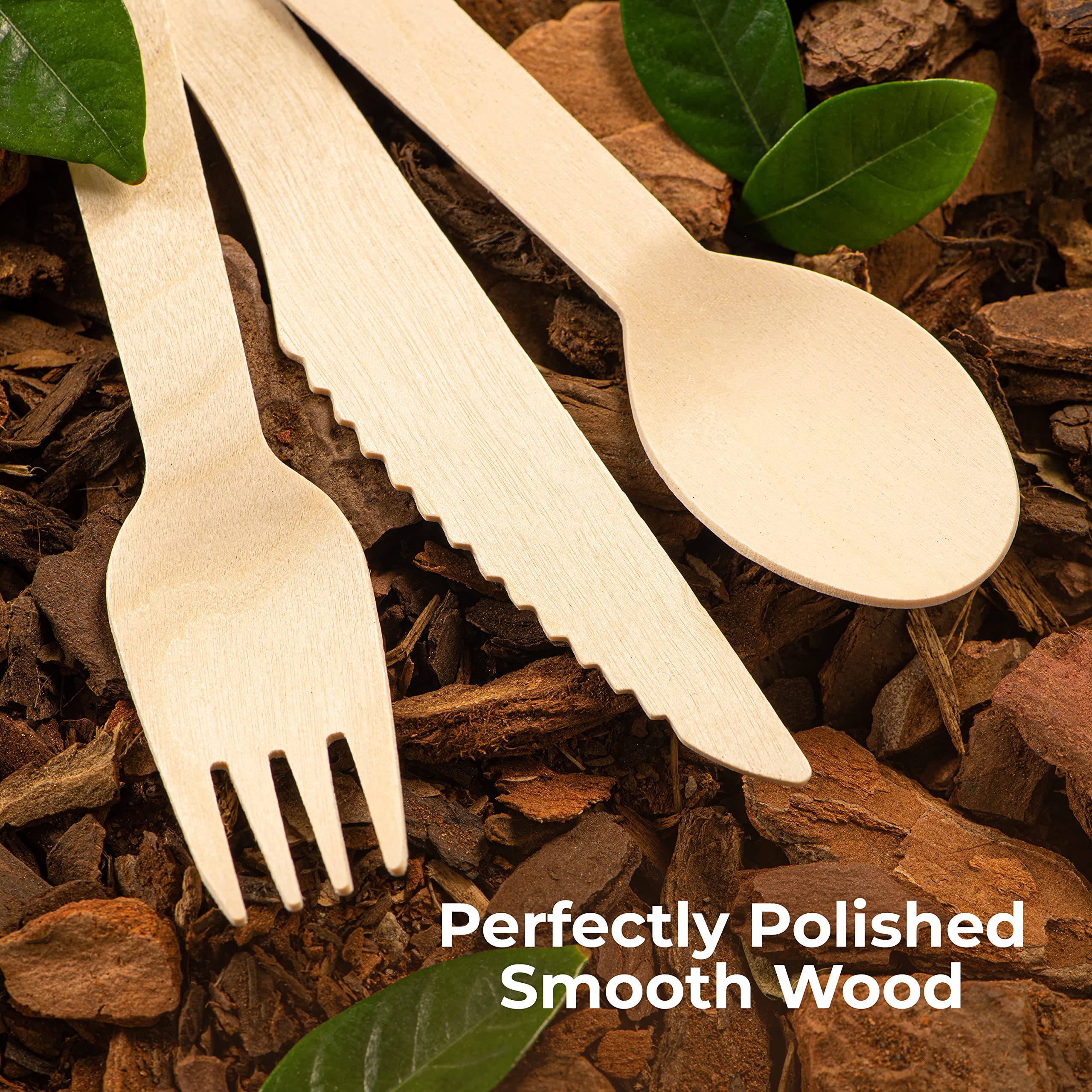 Eco-Friendly Biodegradable Utensils Set - 320 Pcs Compostable Forks, Spoons & Knives (120 Forks, 120 Wooden Spoons, 80 Knives) - Sustainable Disposable Cutlery for Parties, Picnics, Camping & Events
