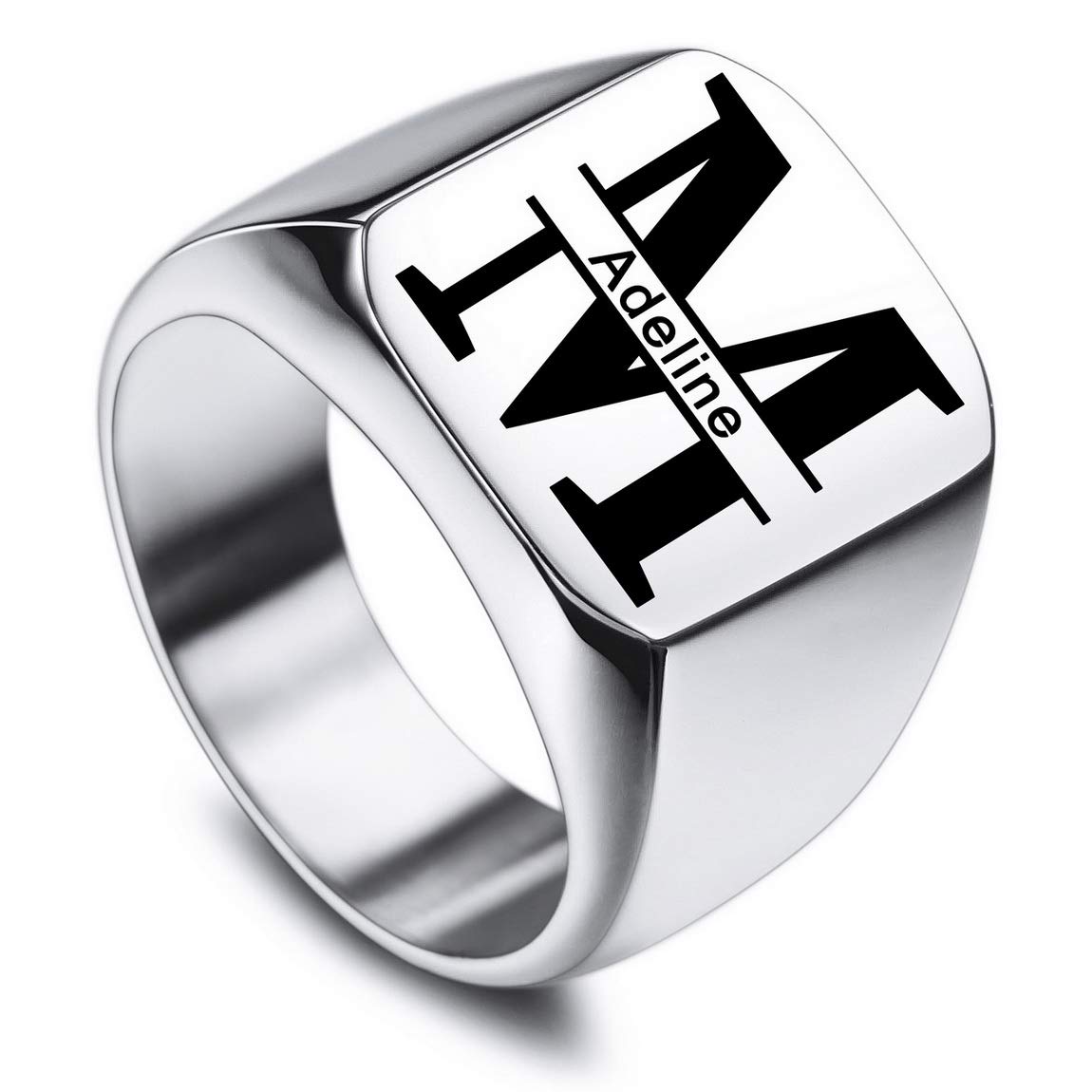 VIBOOS Personalized Engraved Initial Monogram Signet Ring for Men & Women - Stainless Steel Wedding Band with Ring Size Adjusters - Perfect for Anniversary Gifts, Couple Rings & Everyday Jewelry