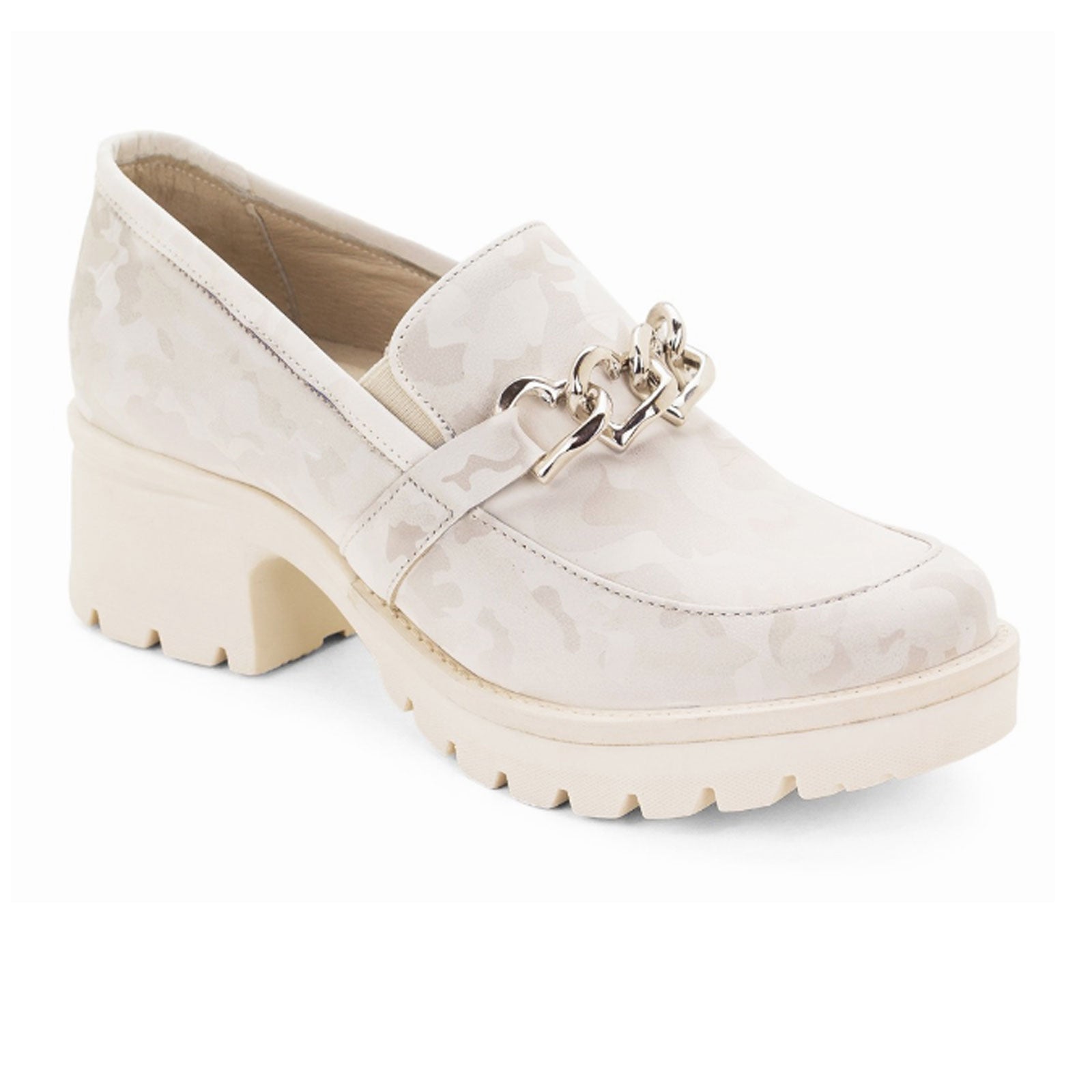 Dromedaris Kella Slip On Chunky Loafer Shoes for Women - Ivory Camo Print Casual Comfort Loafers | Perfect for Work, Office, and Everyday Wear