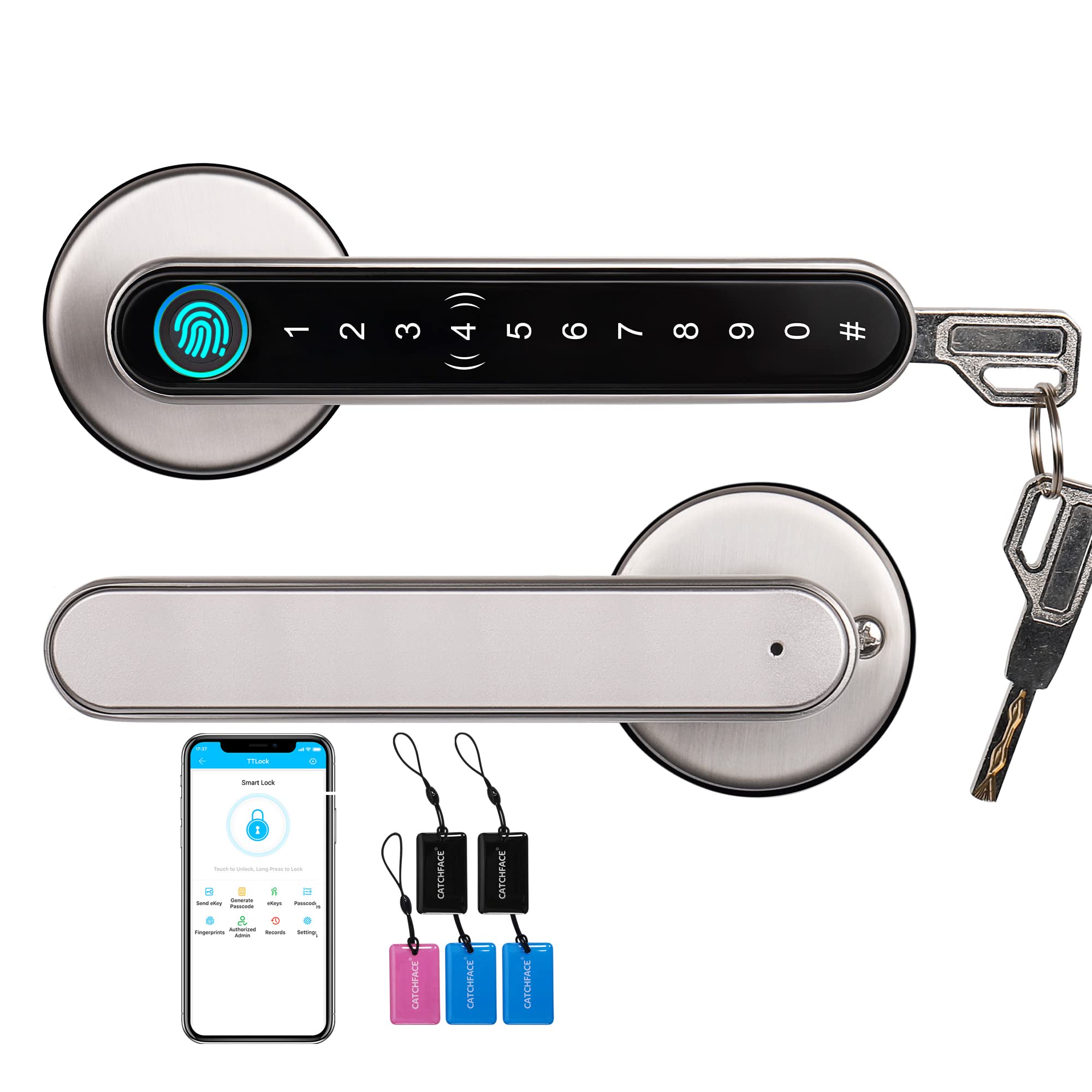 CATCHFACE Smart Fingerprint Door Lock - Keyless Entry Biometric Digital Deadbolt with WiFi & TTlock App - Satin Nickel Finish for Home, Office & Airbnb Security