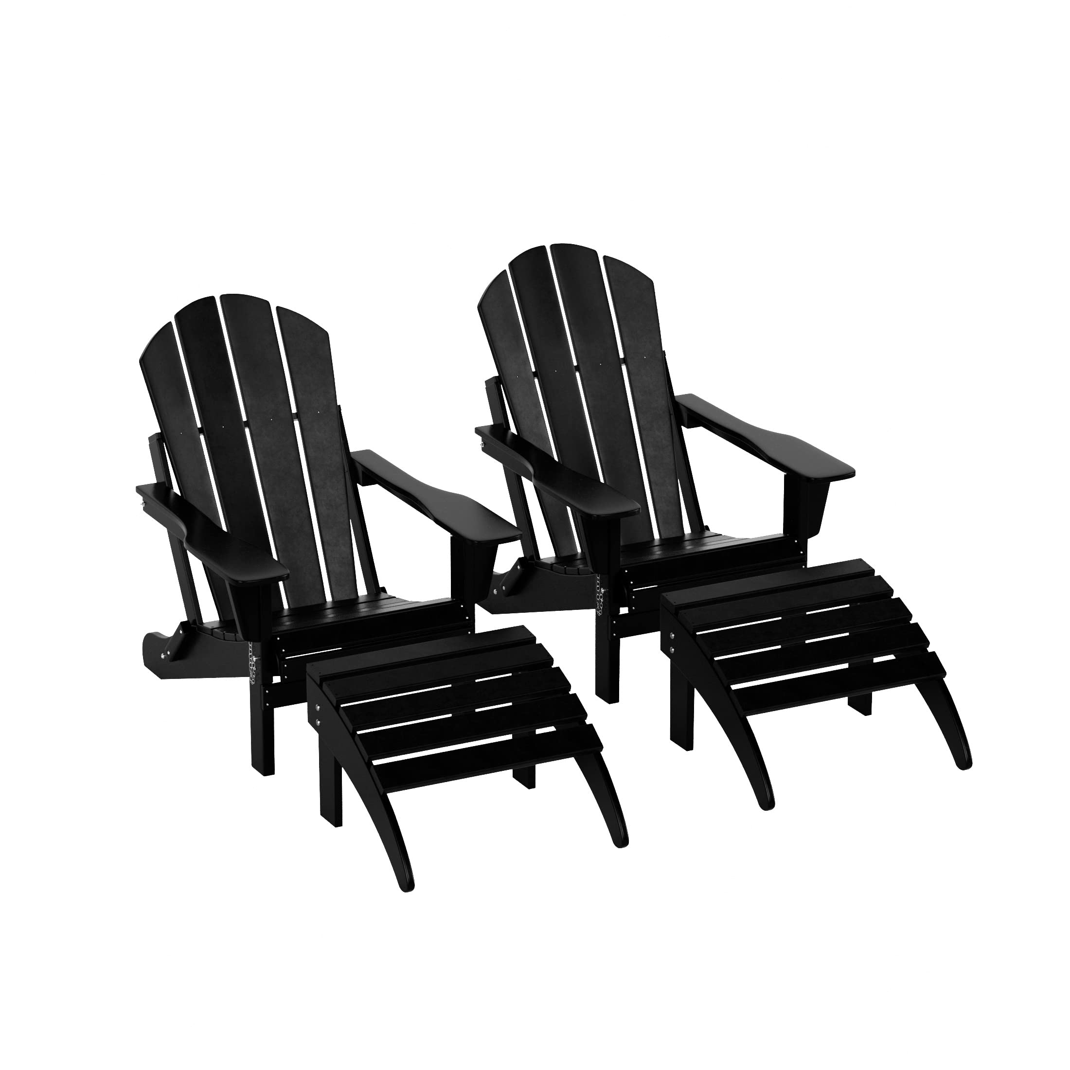 Premium 2-Piece HDPE Adirondack Chair Set with Matching Footrests - Weatherproof UV-Resistant Poly Lumber Outdoor Furniture for Patio, Backyard, Garden, Poolside & Deck - Black Modern Seating Solution