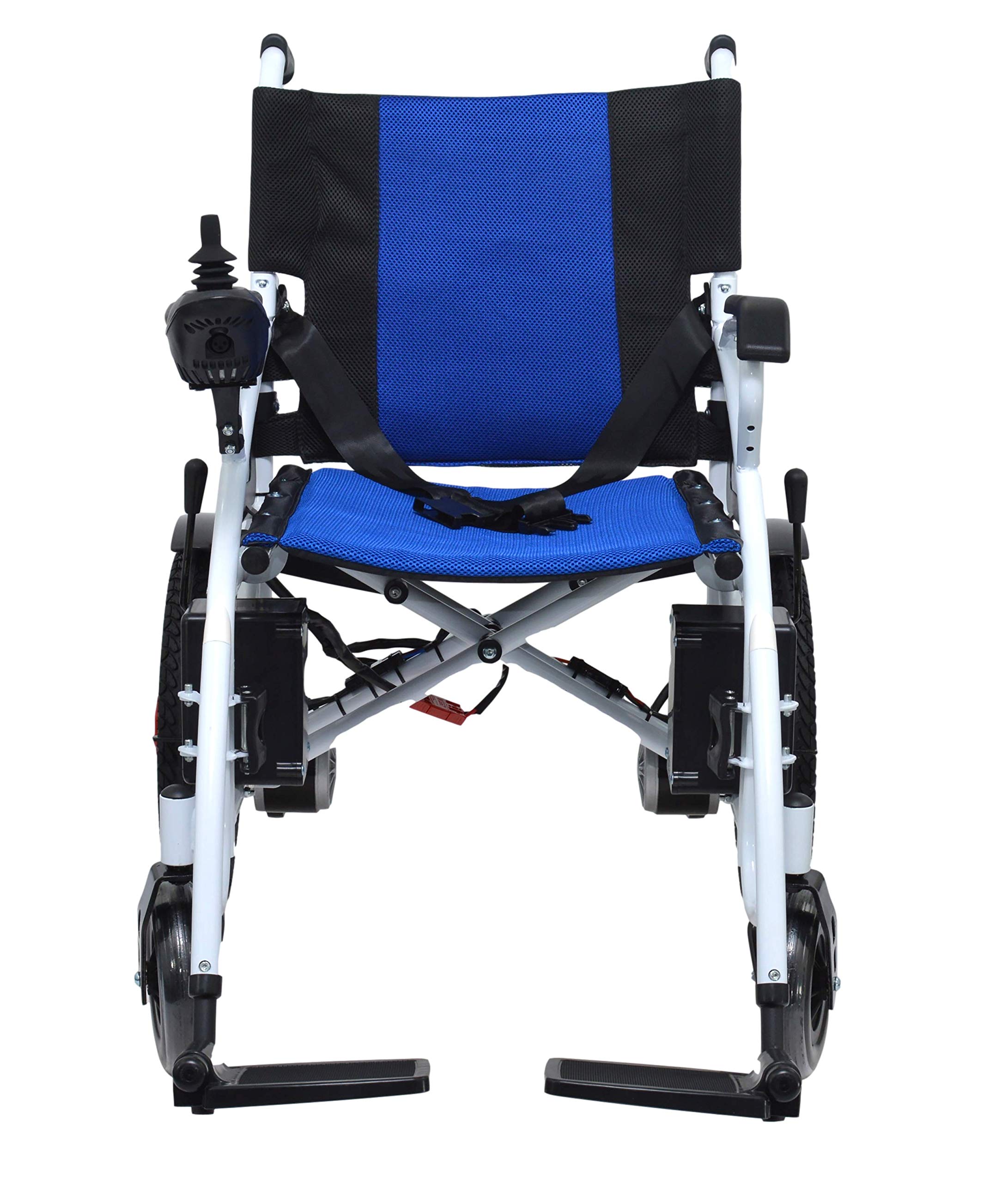 Durable Folding Electric Wheelchair - Portable Motorized Mobility Scooter with Power Transport - Lightweight Foldable Design (Blue-White) - Ideal for Travel, Shopping & Indoor/Outdoor Use