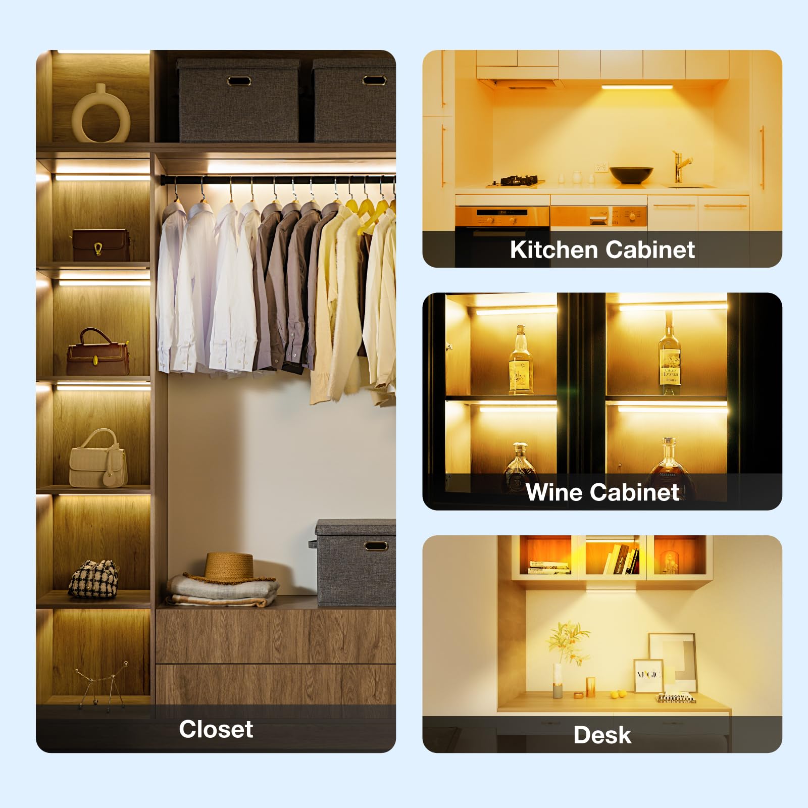 2 Pack Magnetic Dimmable Under Cabinet Lights with Remote Control - USB Rechargeable Wireless LED Closet Lights for Kitchen, Ceiling & Counter Lighting (White, 20CM) - Perfect for Pantry, Garage, Workshop & Nighttime Navigation