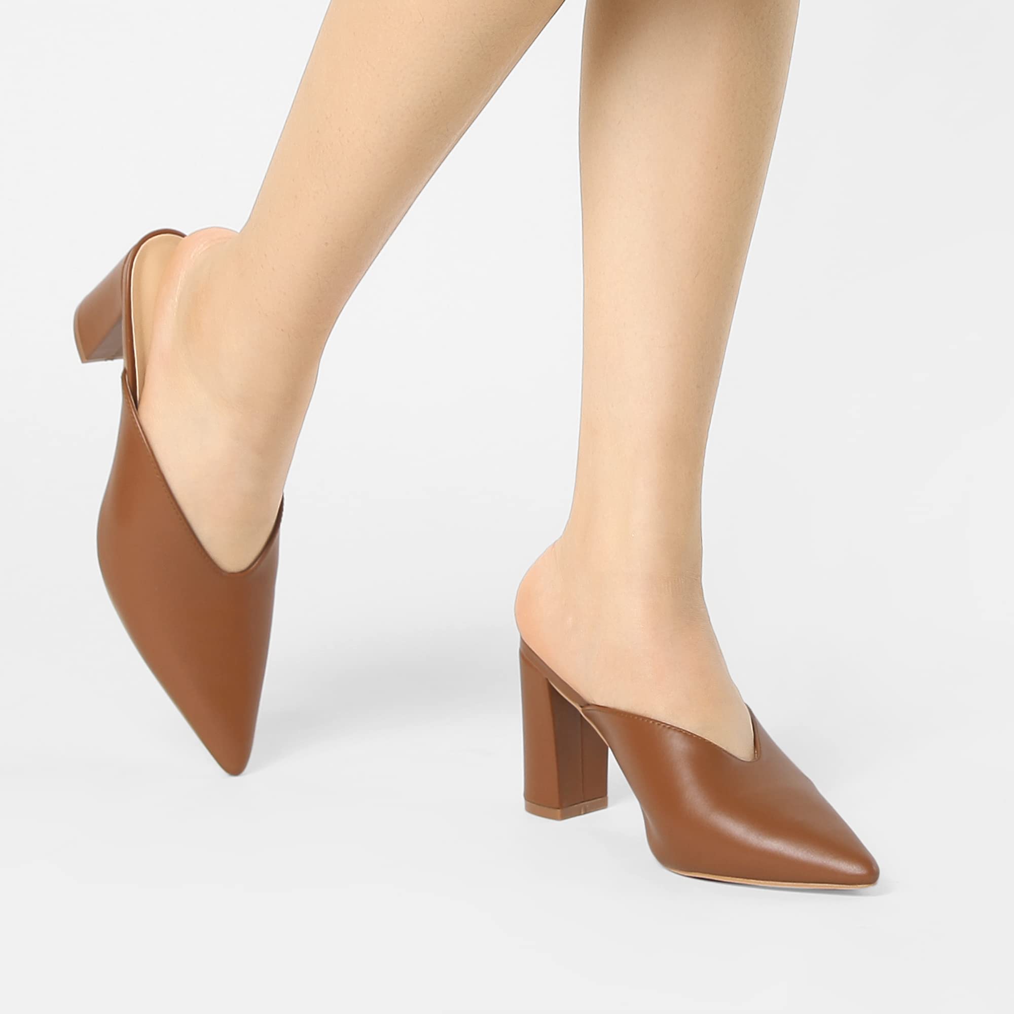 Allegra K Women's Chunky Heel Pointed Toe Slide Mules - Comfortable Dressy Sandals for Work, Party & Wedding Occasions
