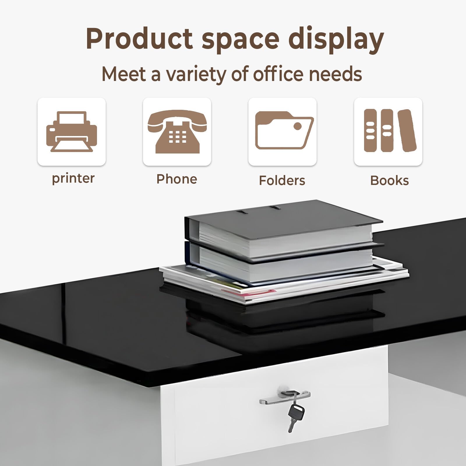 Modern Wooden Reception Desk with Counter & Lockable Storage Drawers - Office Front Desk with Keyboard Holder, 86.61