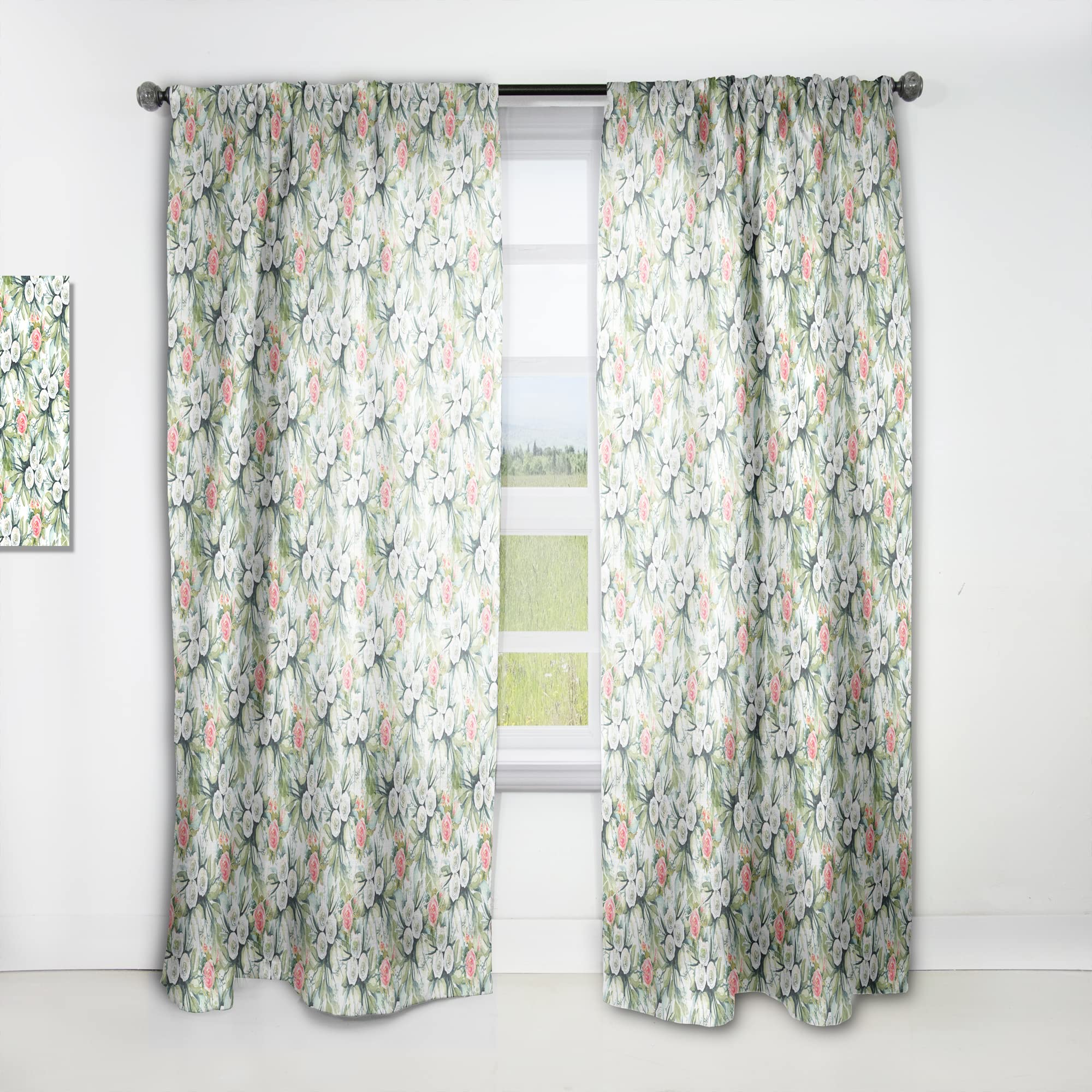 Floral Seamless Pattern Blackout Curtains - Thermal Insulated Room Darkening Drapes for Bedroom & Living Room - Single Panel 52x120 Inches - Perfect for Home Decor, Privacy & Light Control