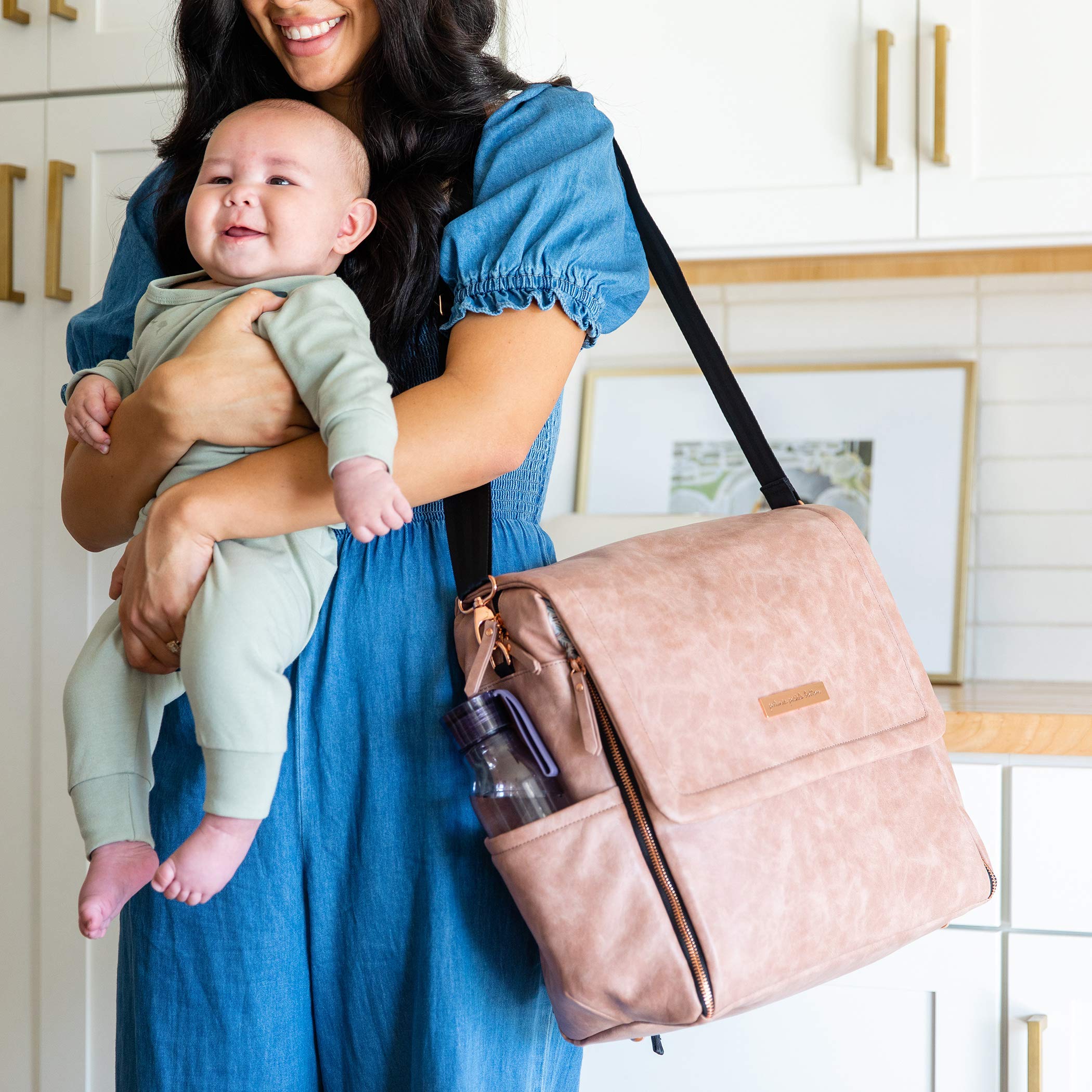 Petunia Pickle Bottom Boxy Backpack Diaper Bag - Stylish Spacious Baby Bag for On-The-Go Moms - Dusty Rose Leatherette - Perfect for Travel, Daycare & Everyday Use