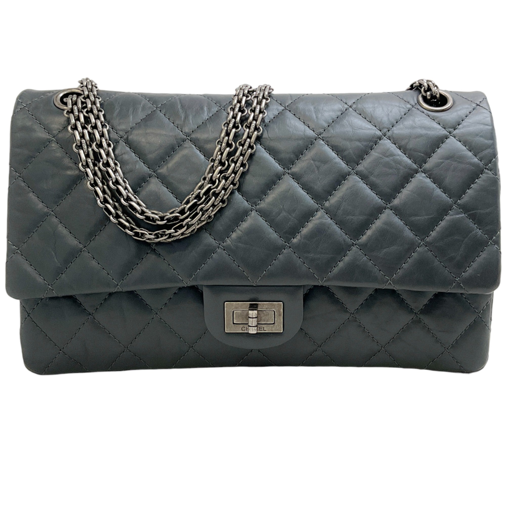 Chanel Grey Aged Calfskin Reissue 2.55 Shoulder Bag - Vintage Luxury Handbag for Women, Classic Designer Crossbody Purse - Perfect for Date Night, Office & Special Occasions