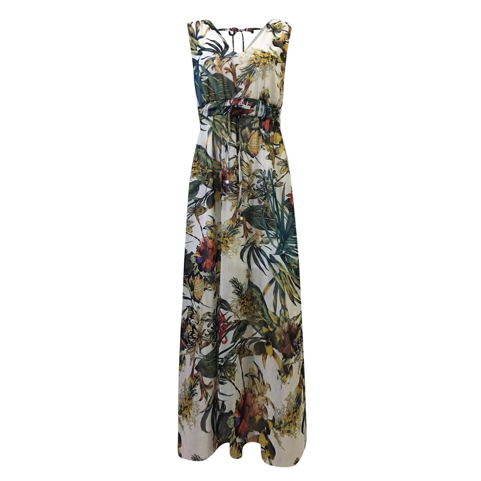2024 Trendy Women's Tropical Wrap Dress - Floral Boho V-Neck Flowy Ruched Hawaiian Maxi Dress for Spring Summer | Beach Vacation, Pool Party & Casual Outings