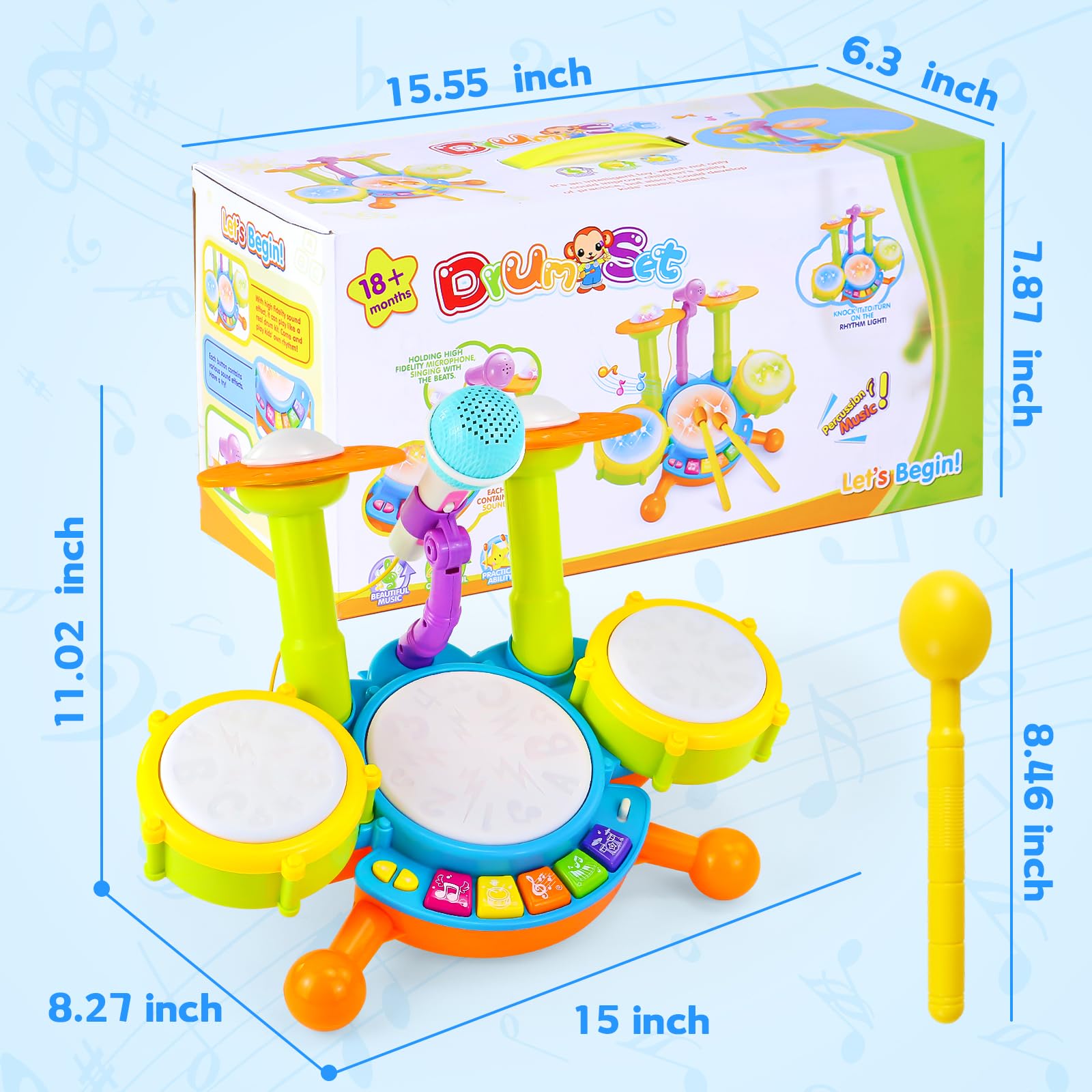 Best Toddler Drum Set for Kids Ages 1-3 | Musical Toy with Microphone | Birthday Gift for 1-2 Year Old Boys & Girls | Perfect for Early Childhood Music Development & Pretend Play