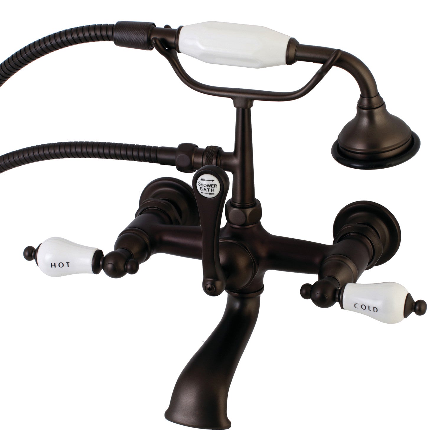 Vintage Clawfoot Tub Faucet with Hand Shower - Oil Rubbed Bronze 3-Handle Wall Mount Bathroom Fixture for Antique & Modern Bathrooms - Perfect for Spa, Soaking, and Relaxation