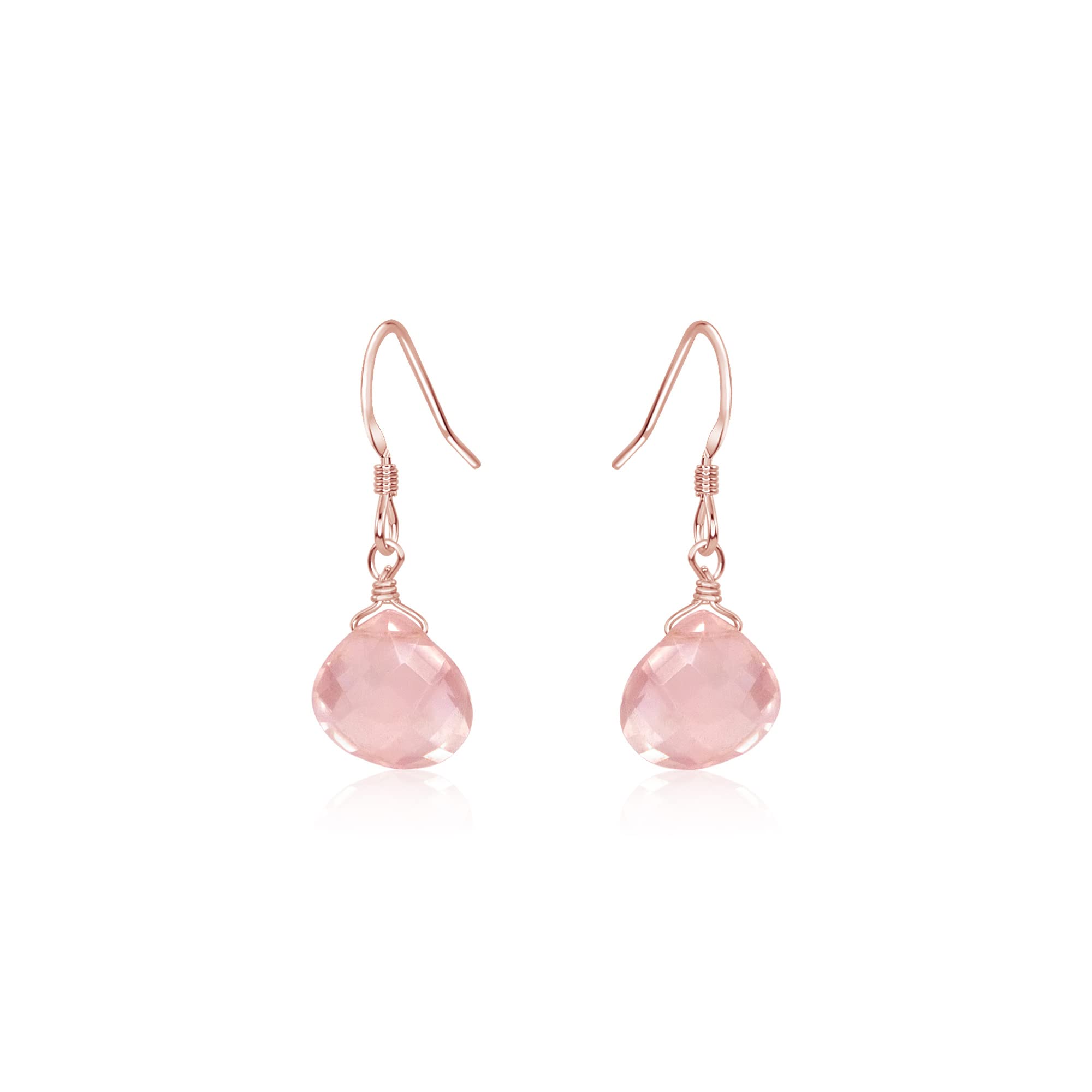 14K Rose Gold Filled Rose Quartz Teardrop Earrings for Women - Elegant Dangle Jewelry Gift for Valentine's Day, Anniversary & Special Occasions