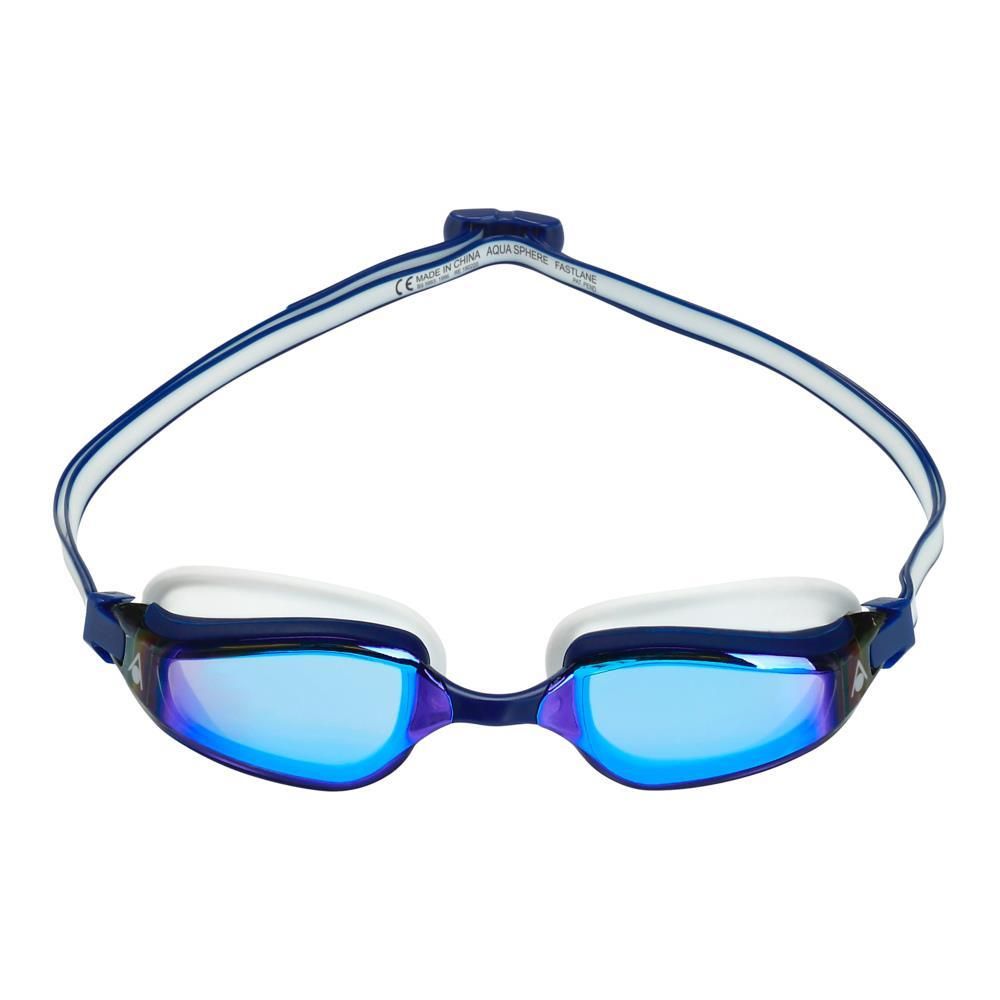Aqua Sphere Fastlane Blue/White Blue Titanium Mirrored Swim Goggles - Anti-Fog & UV Protection for Competitive Swimming, Triathlon & Open Water Training